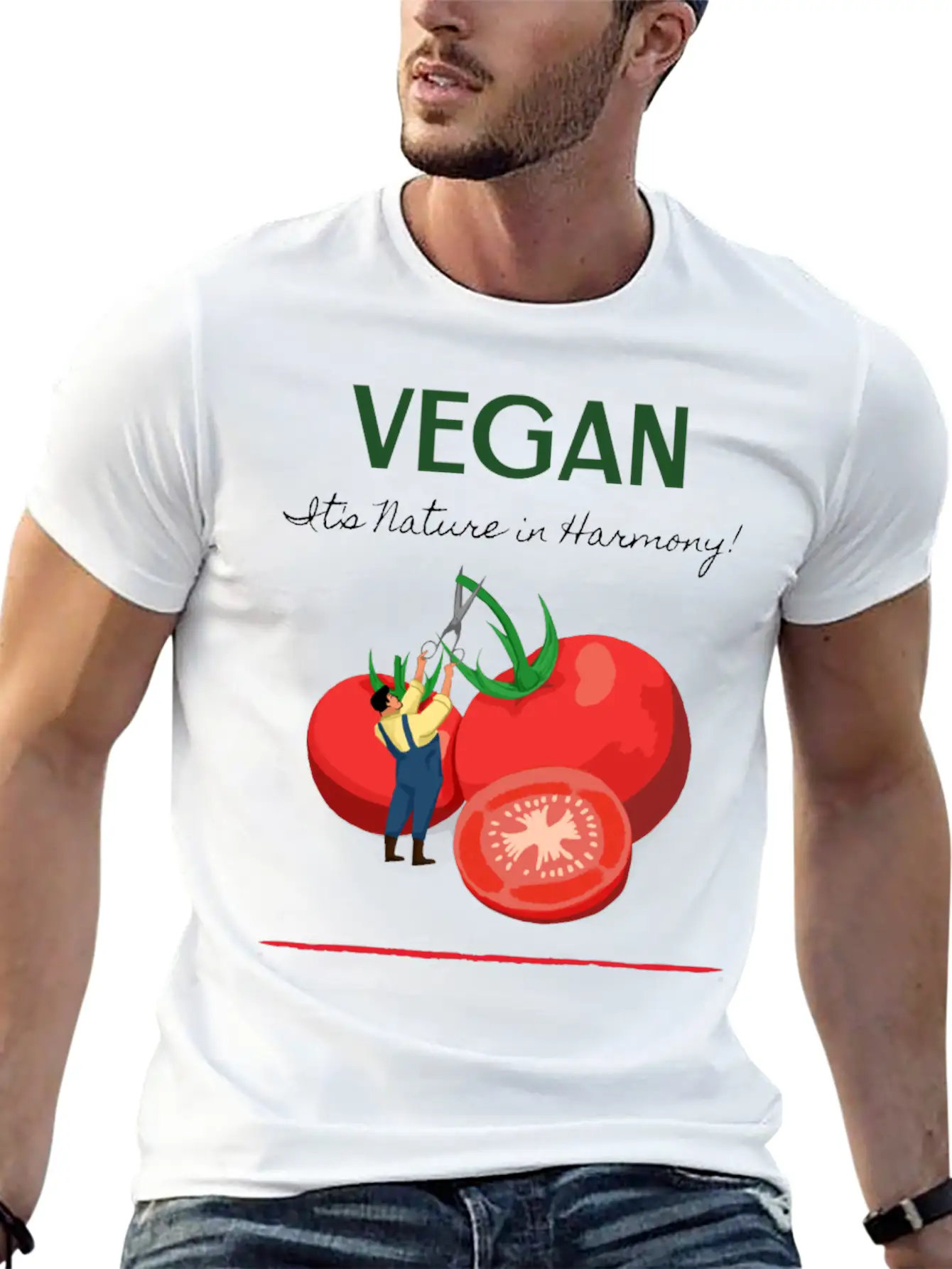 Vegan It's Nature In Harmony Basic Graphic T-Shirt – Daily Comfort In Soft Cotton