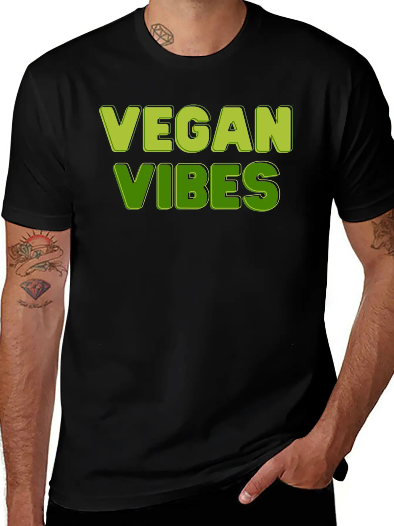 Vegan Vibes In Greens | Funky Vegan Design Comfortable Minimalist Graphic Tee – Summer Style Essential