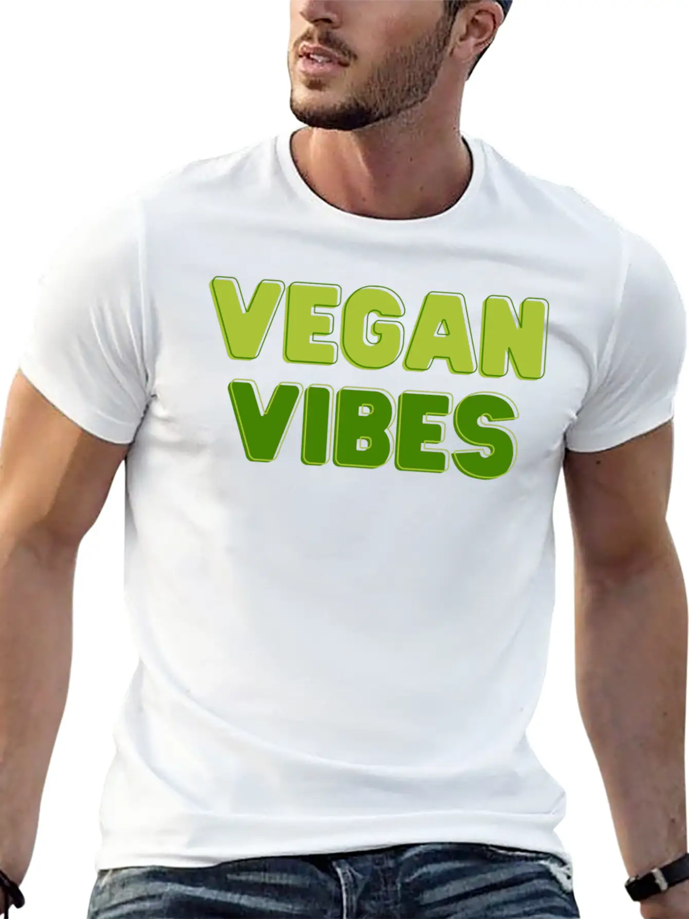 Vegan Vibes In Greens | Funky Vegan Design Comfortable Minimalist Graphic Tee – Summer Style Essential