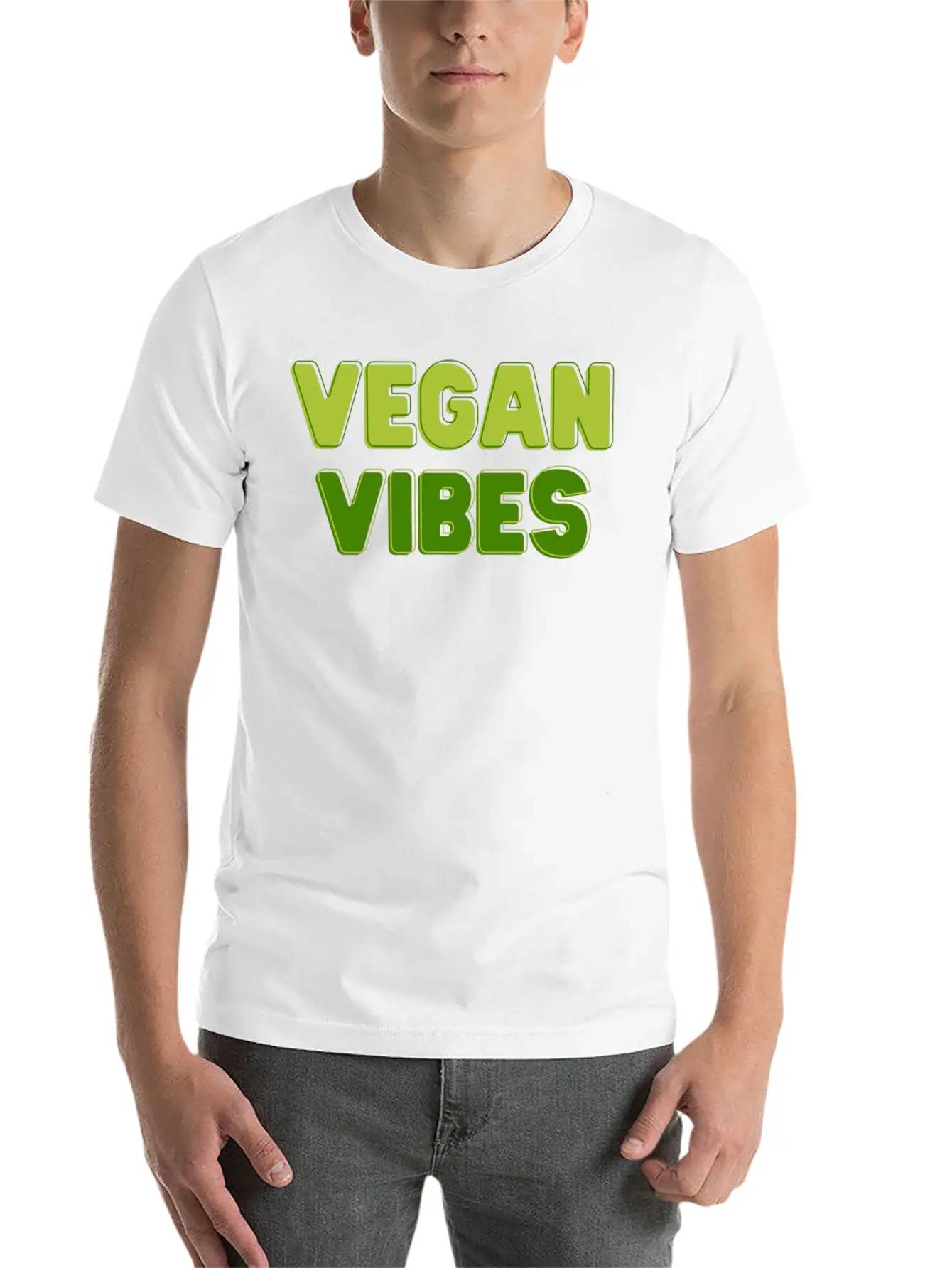 Vegan Vibes In Greens | Funky Vegan Design Comfortable Minimalist Graphic Tee – Summer Style Essential