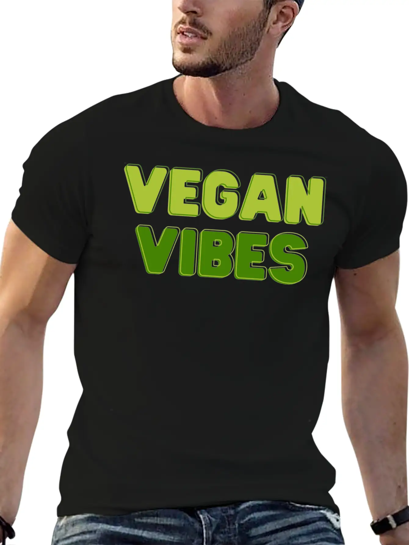 Vegan Vibes In Greens | Funky Vegan Design Comfortable Minimalist Graphic Tee – Summer Style Essential