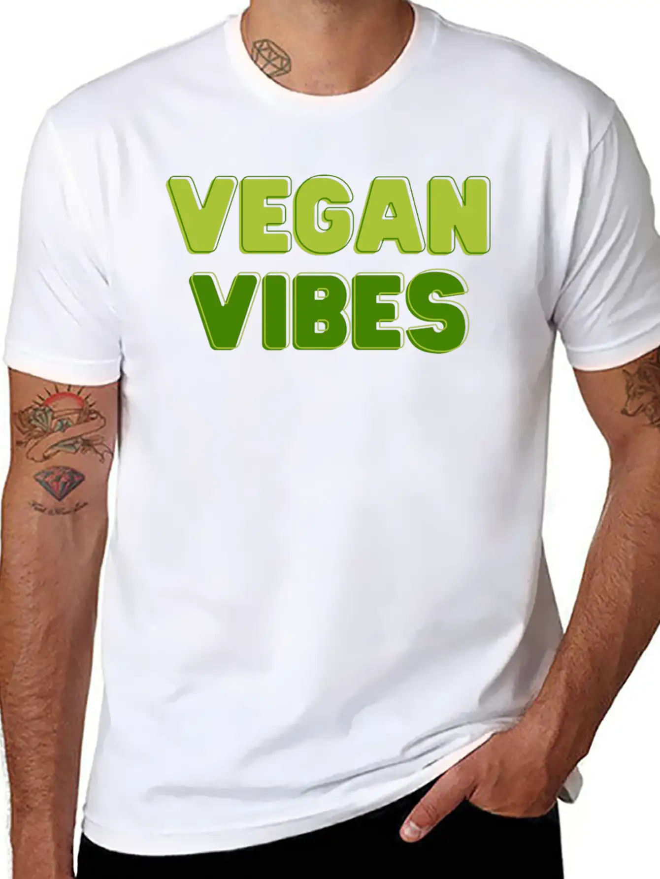 Vegan Vibes In Greens | Funky Vegan Design Comfortable Minimalist Graphic Tee – Summer Style Essential