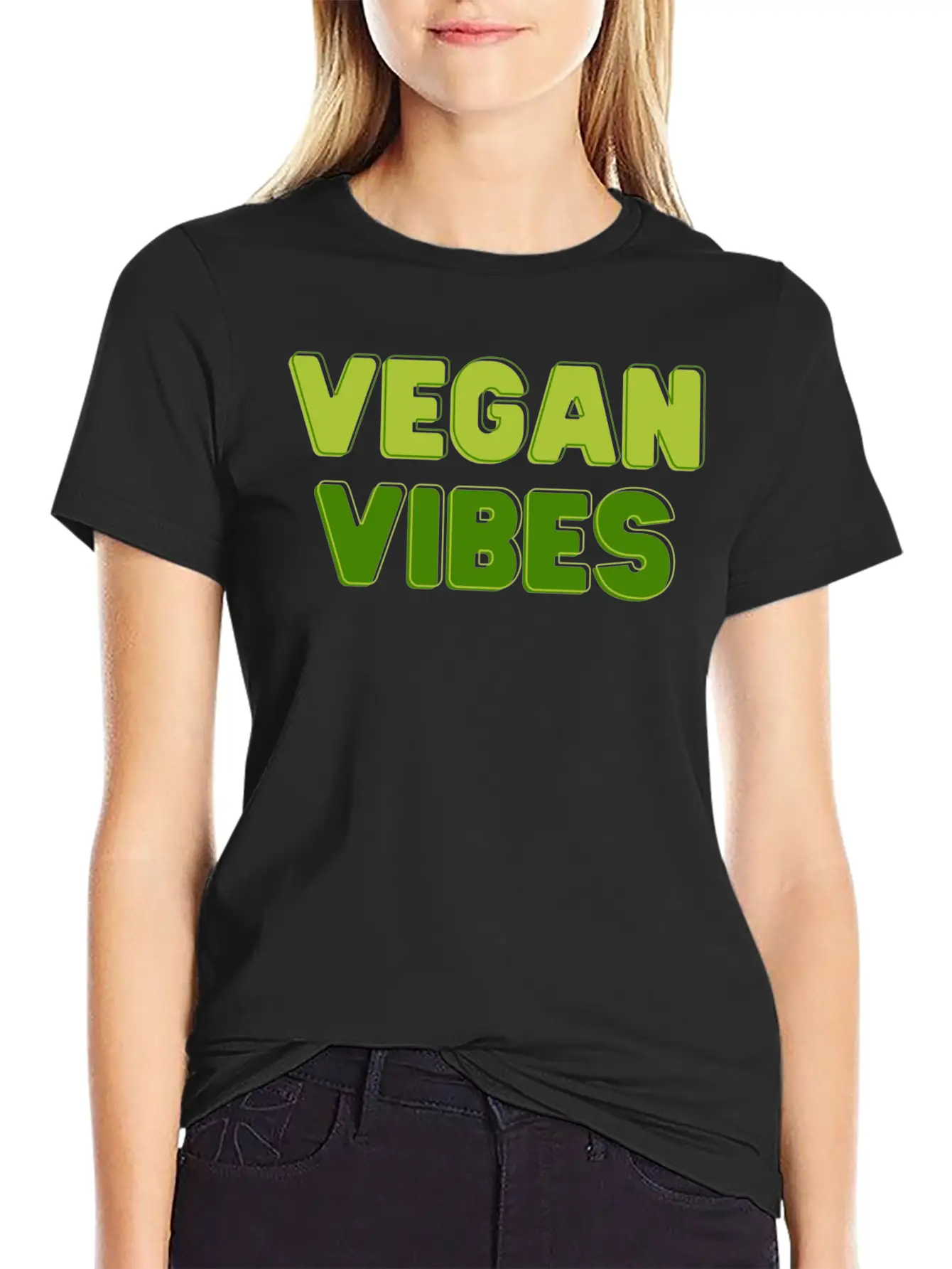 Vegan Vibes In Greens | Funky Vegan Design Comfortable Minimalist Graphic Tee – Summer Style Essential