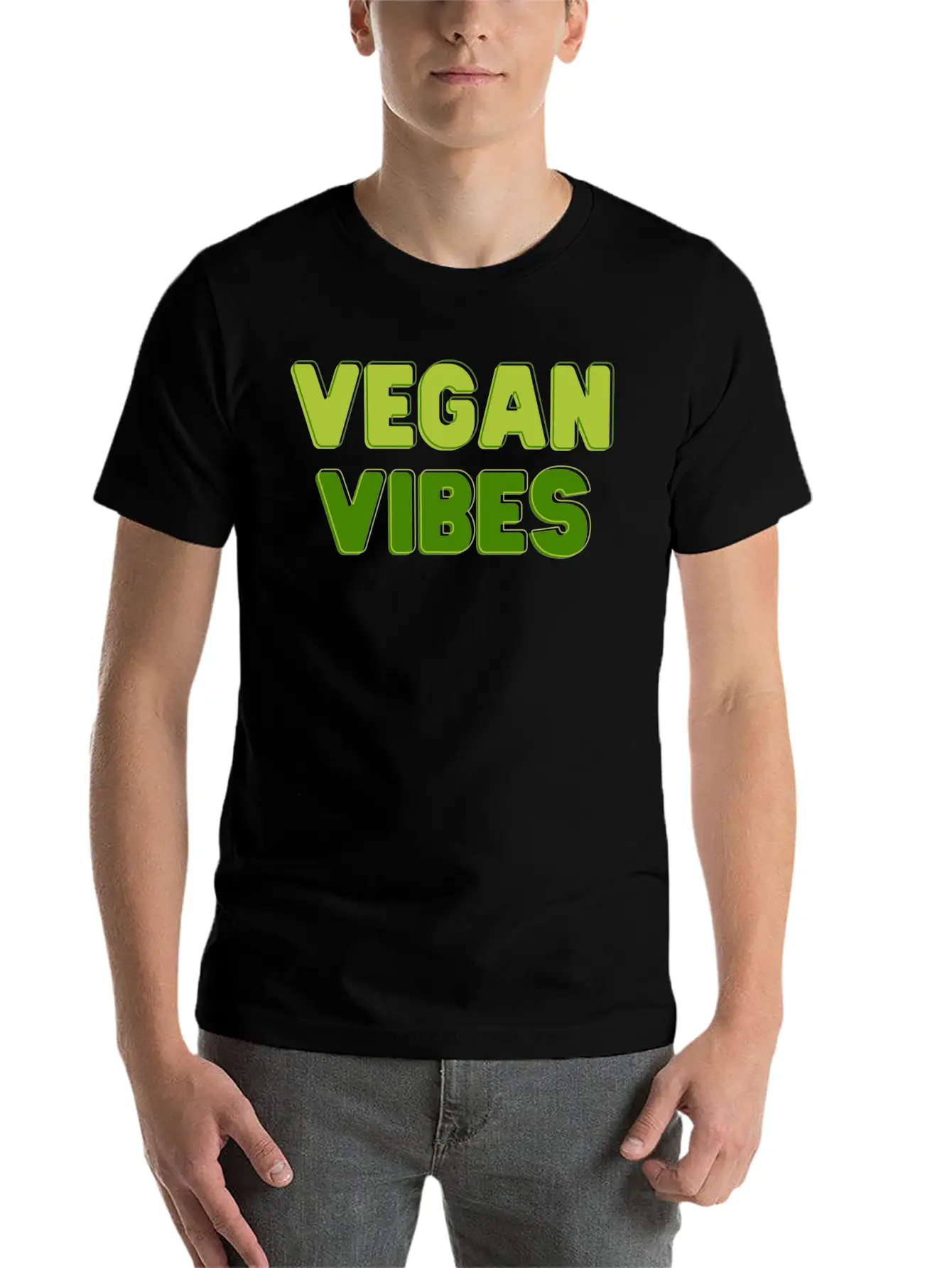 Vegan Vibes In Greens | Funky Vegan Design Comfortable Minimalist Graphic Tee – Summer Style Essential