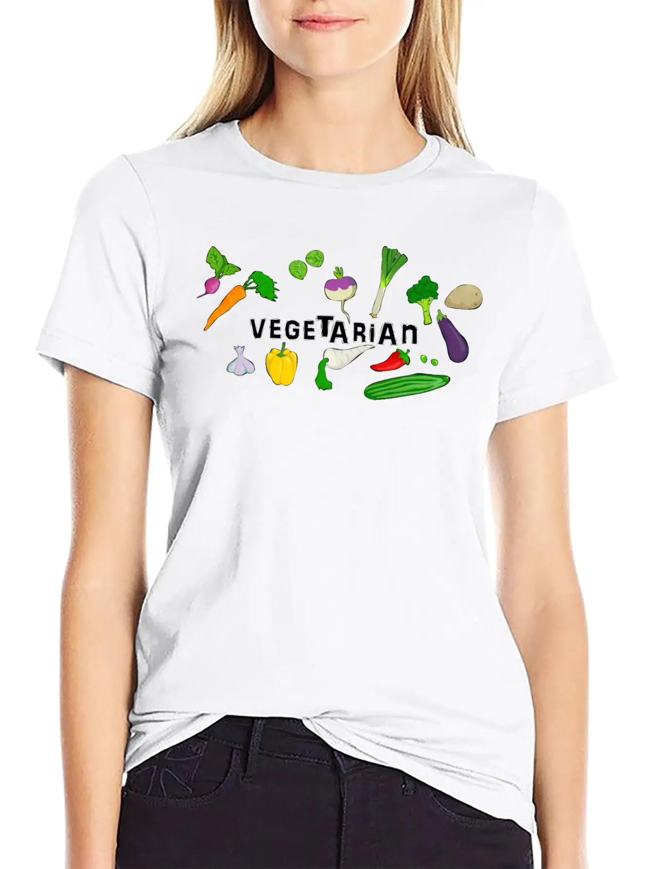 Vegetarian Logo Stylish Everyday T-Shirt – Unisex Basic Cotton Tee