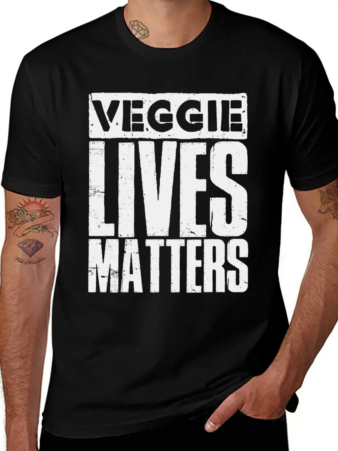 Veggie Lives Matters Distorted Stylish Everyday T-Shirt – Unisex Basic Cotton Tee