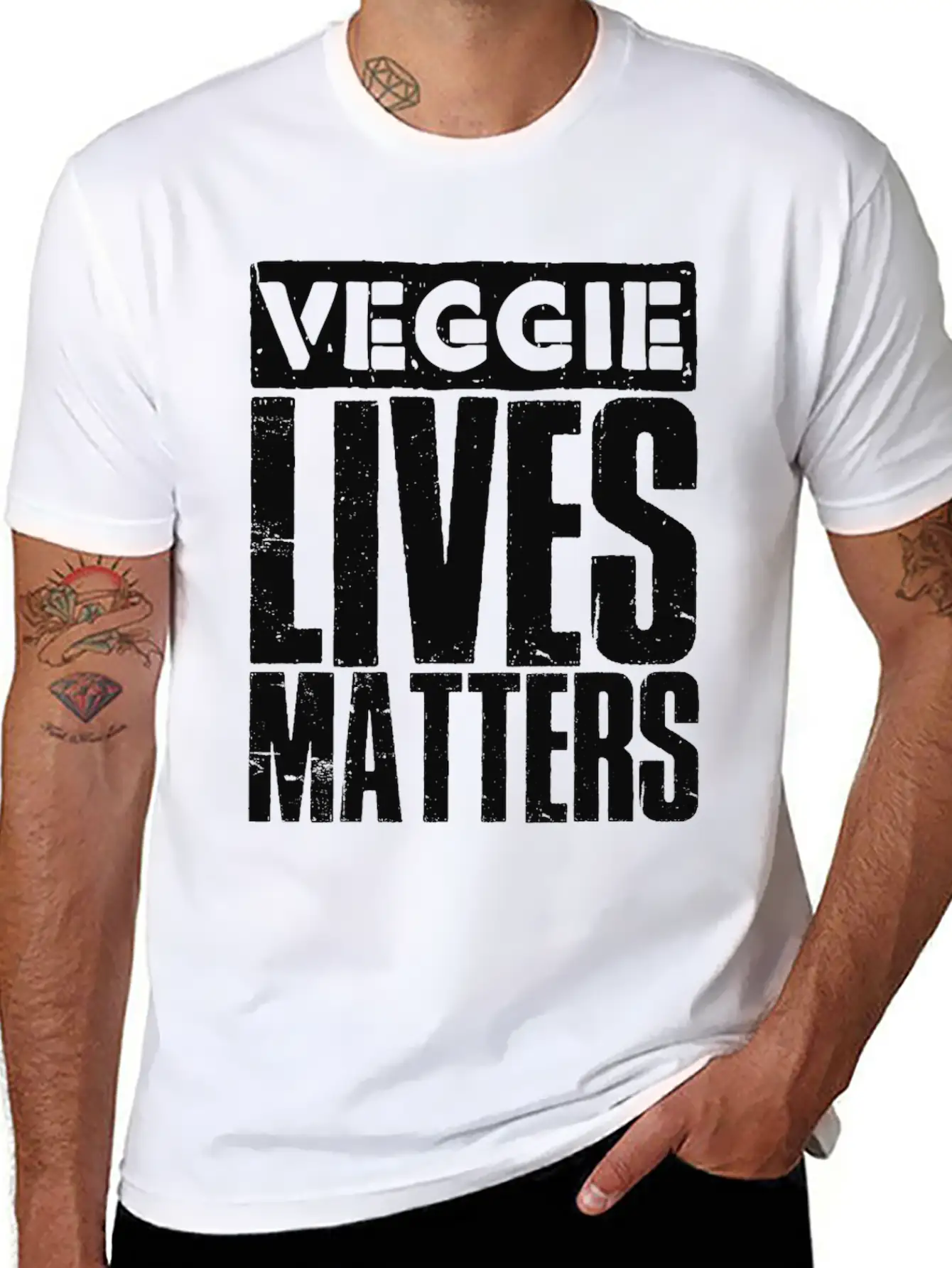 Veggie Lives Matters Distorted Stylish Everyday T-Shirt – Unisex Basic Cotton Tee
