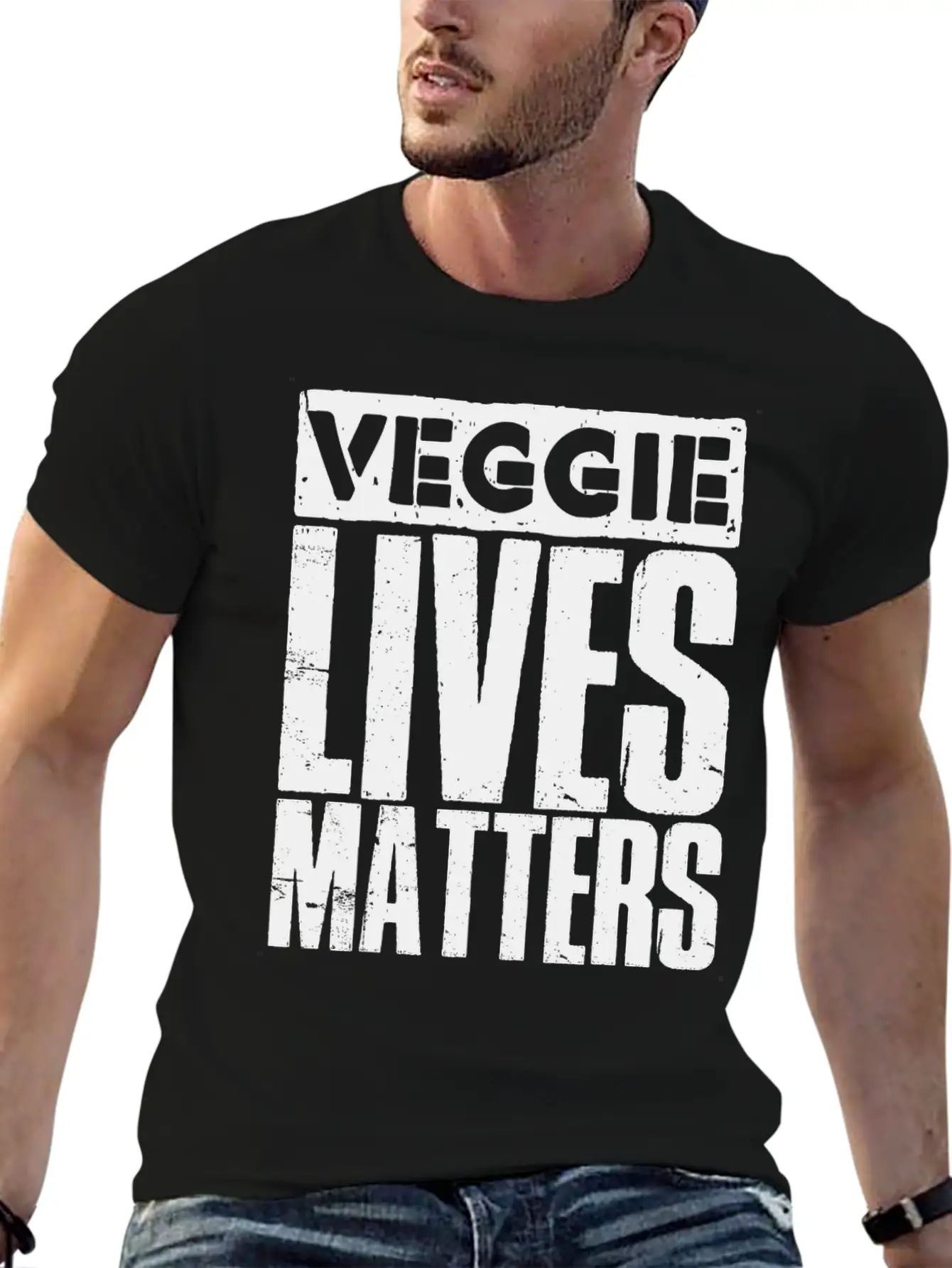 Veggie Lives Matters Distorted Stylish Everyday T-Shirt – Unisex Basic Cotton Tee