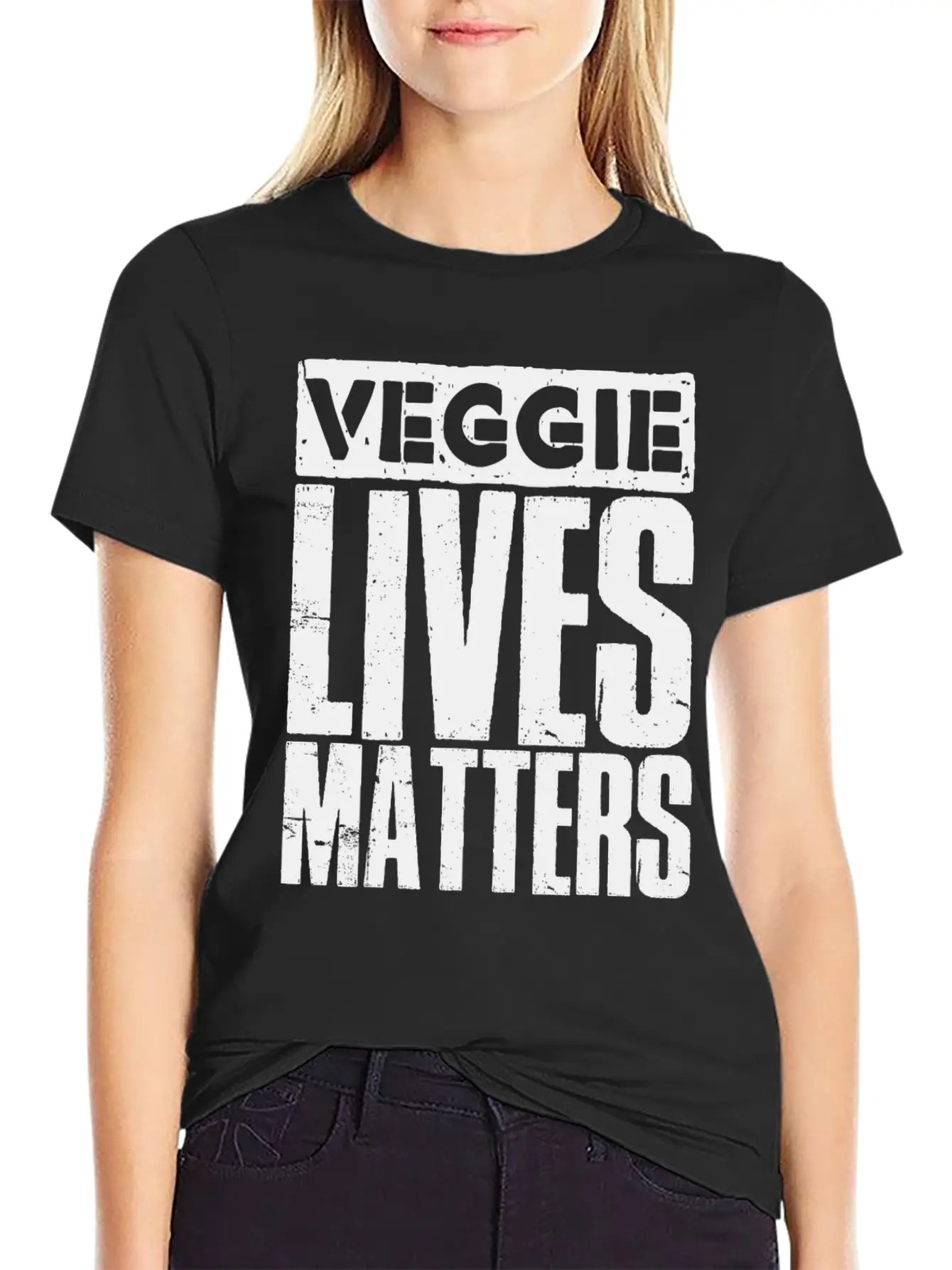 Veggie Lives Matters Distorted Stylish Everyday T-Shirt – Unisex Basic Cotton Tee