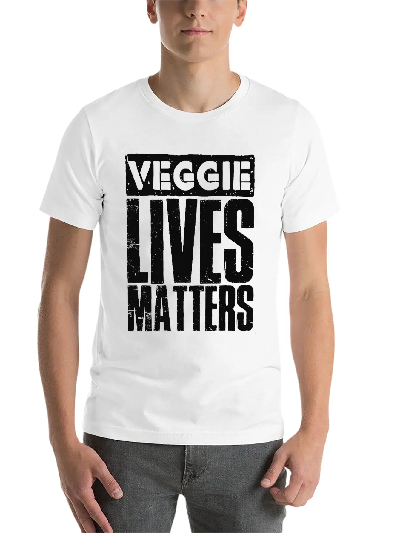 Veggie Lives Matters Distorted Stylish Everyday T-Shirt – Unisex Basic Cotton Tee