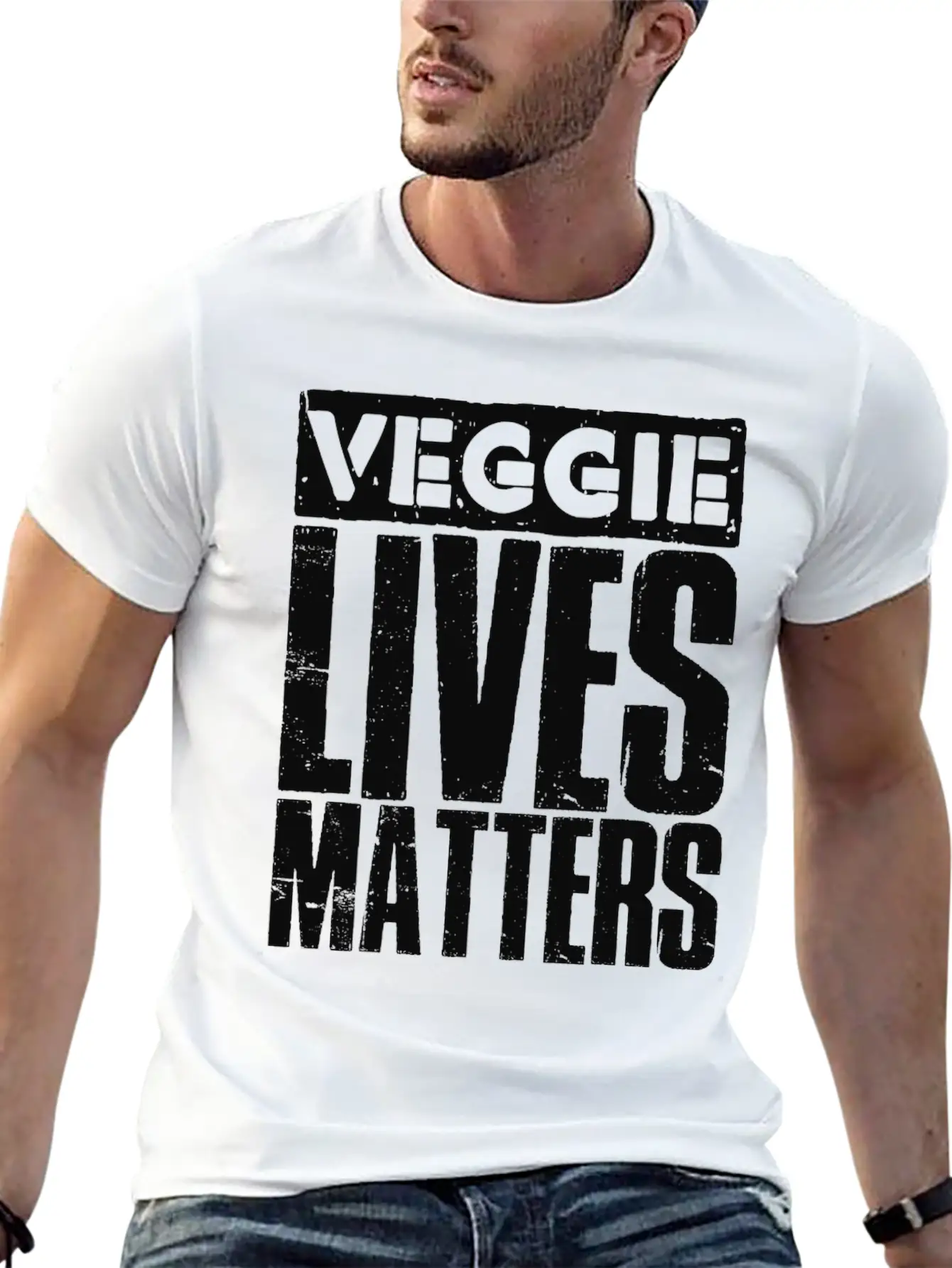 Veggie Lives Matters Distorted Stylish Everyday T-Shirt – Unisex Basic Cotton Tee