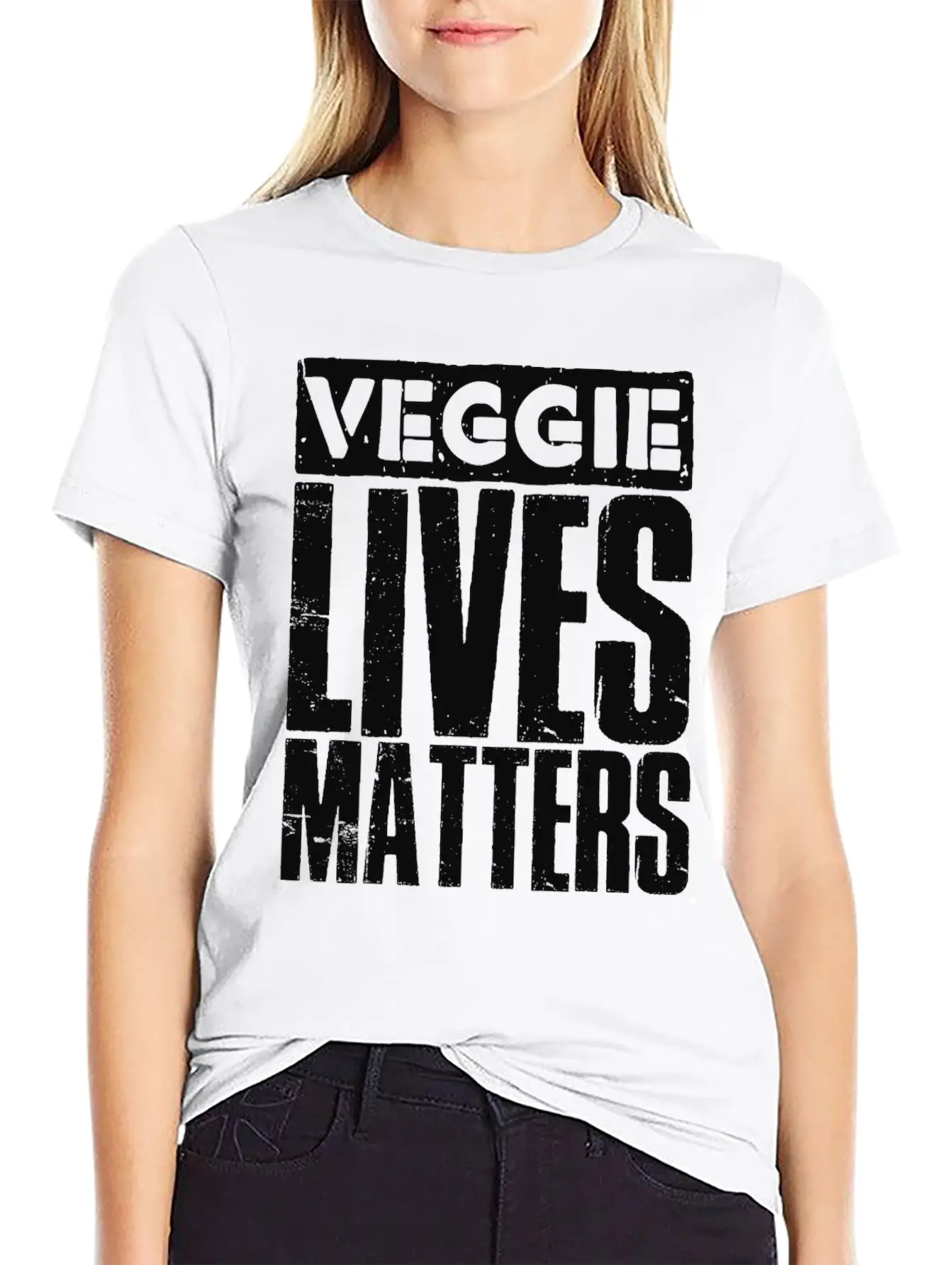 Veggie Lives Matters Distorted Stylish Everyday T-Shirt – Unisex Basic Cotton Tee