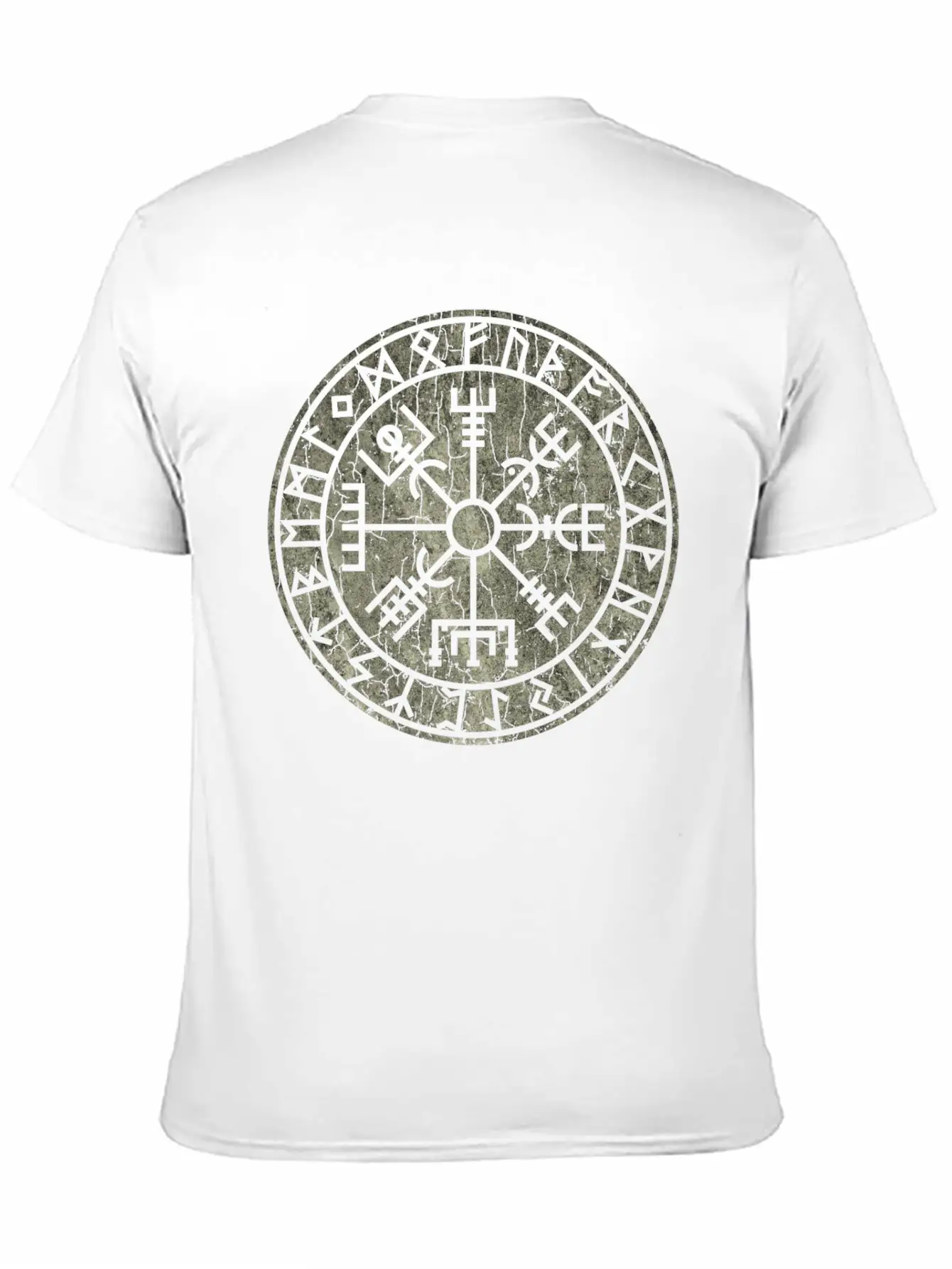 Vegvísir With Elder Futhark Stone Distressed Stylish Everyday T-Shirt – Unisex Basic Cotton Tee