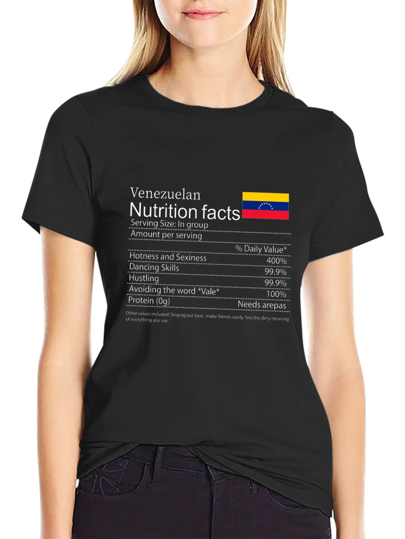 Venezuelan Nutrition Facts Funny T Shirt Timeless Short Sleeve Tee – Comfy And Minimalist Design