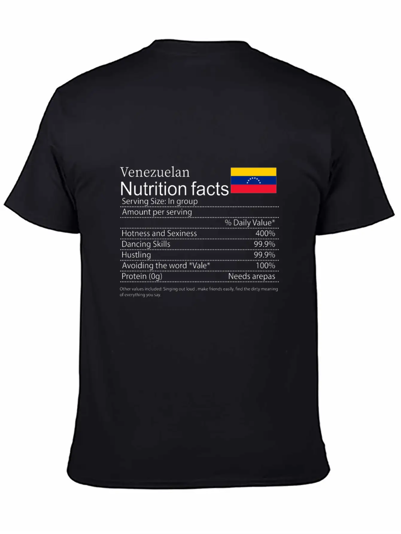 Venezuelan Nutrition Facts Funny T Shirt Timeless Short Sleeve Tee – Comfy And Minimalist Design