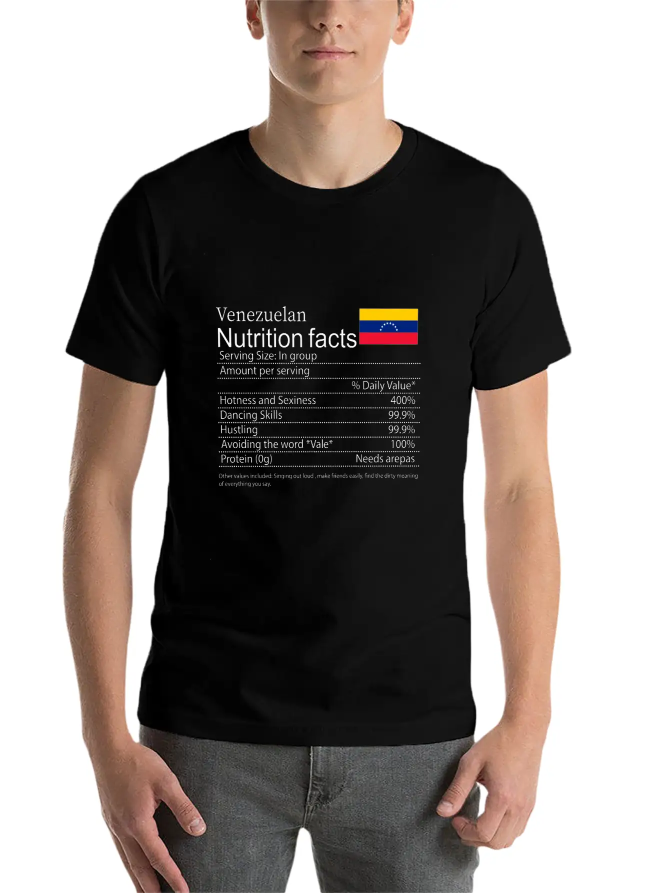 Venezuelan Nutrition Facts Funny T Shirt Timeless Short Sleeve Tee – Comfy And Minimalist Design