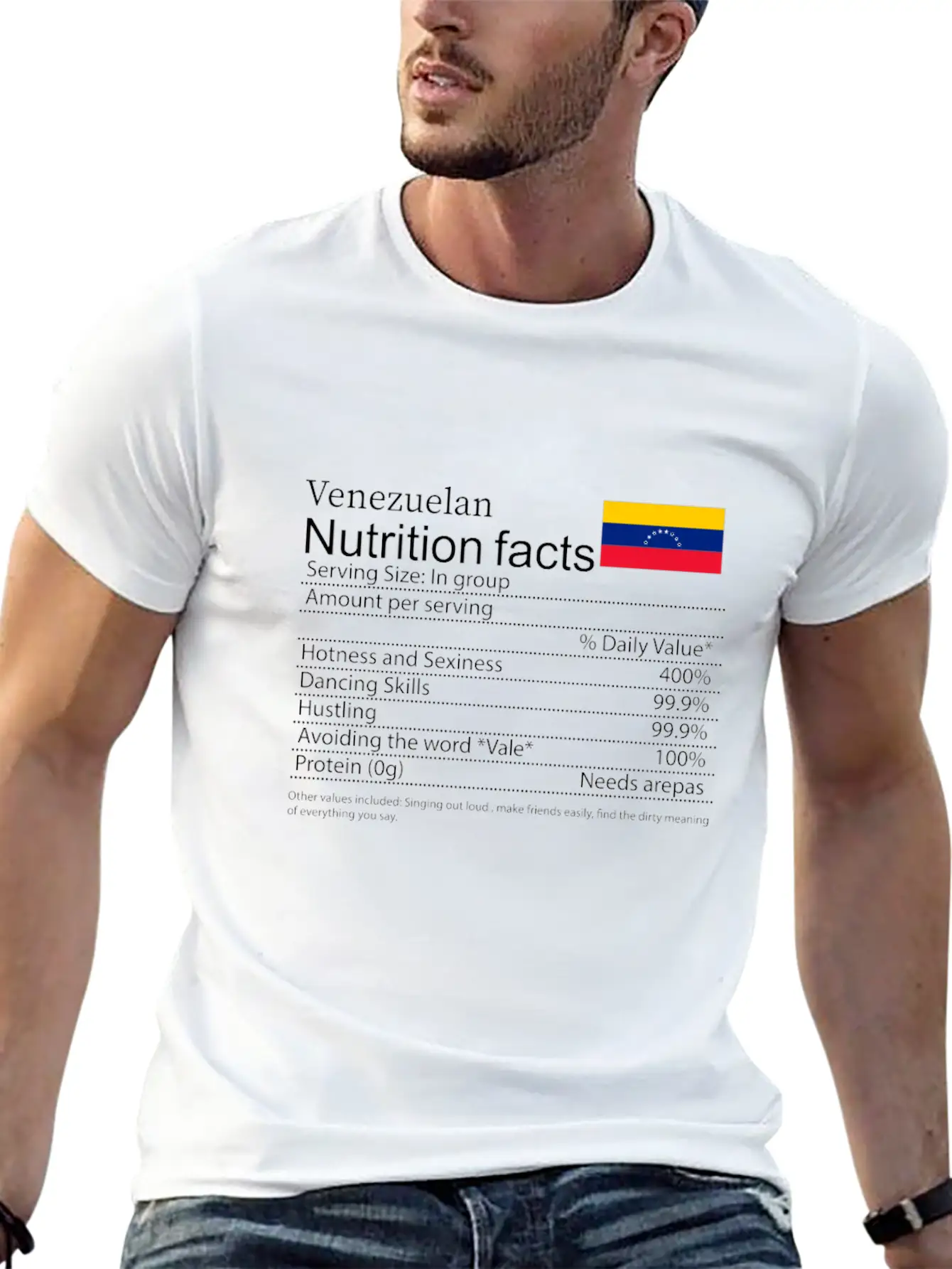 Venezuelan Nutrition Facts Funny T Shirt Timeless Short Sleeve Tee – Comfy And Minimalist Design