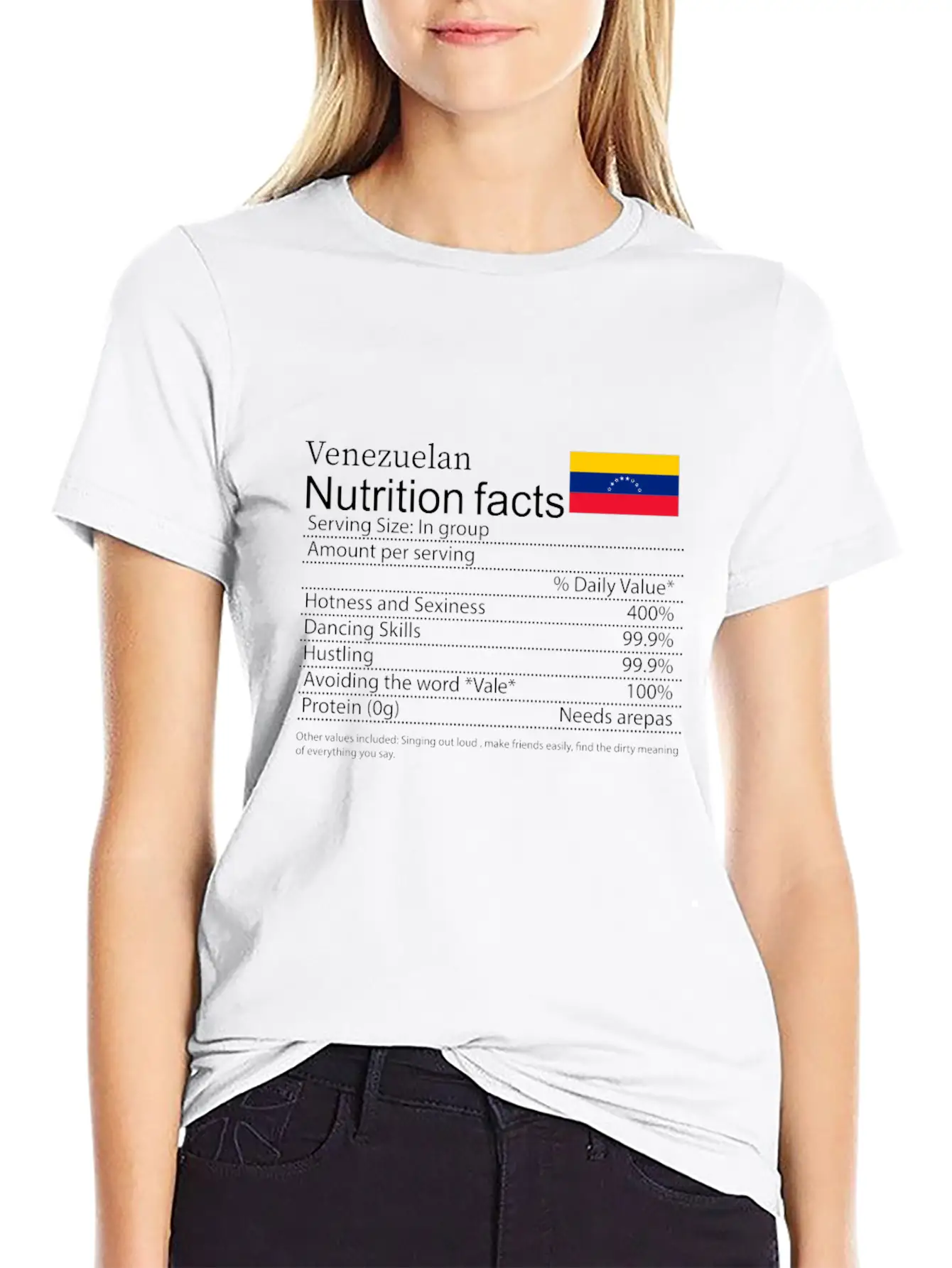 Venezuelan Nutrition Facts Funny T Shirt Timeless Short Sleeve Tee – Comfy And Minimalist Design