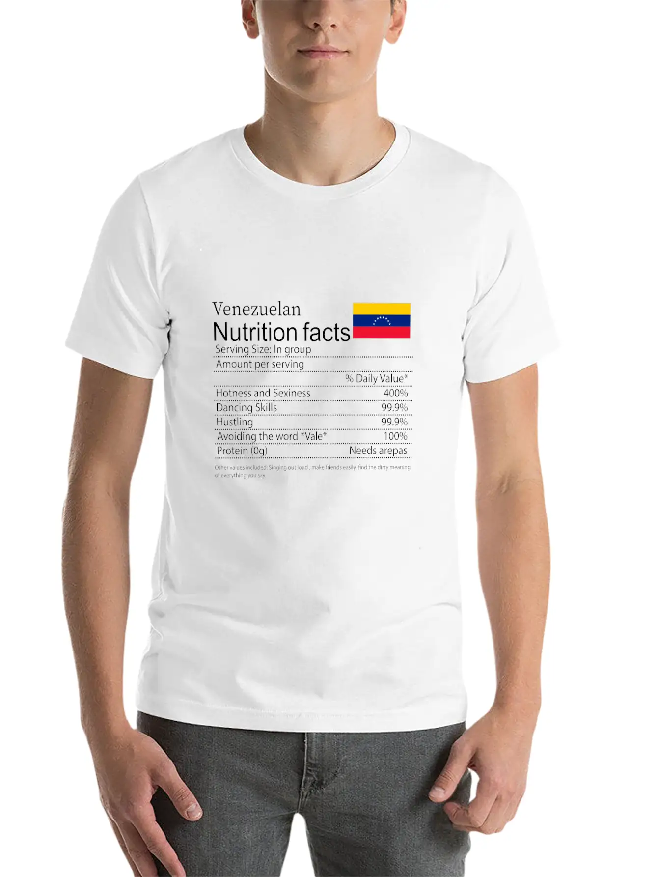 Venezuelan Nutrition Facts Funny T Shirt Timeless Short Sleeve Tee – Comfy And Minimalist Design