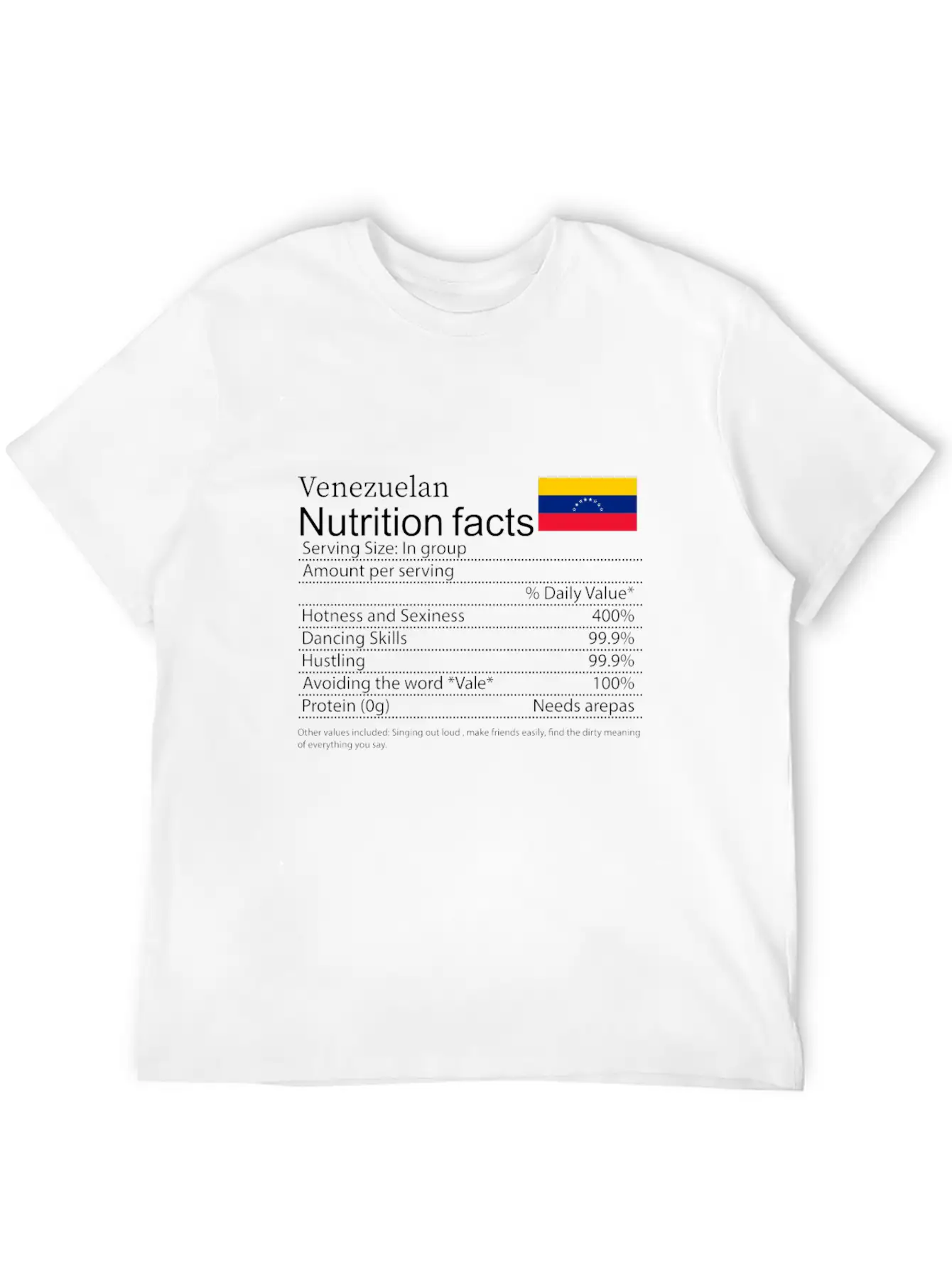 Venezuelan Nutrition Facts Funny T Shirt Timeless Short Sleeve Tee – Comfy And Minimalist Design