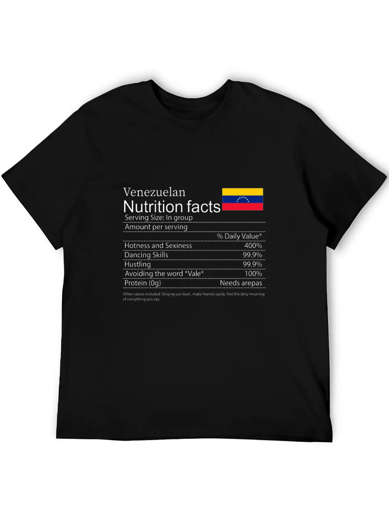 Venezuelan Nutrition Facts Funny T Shirt Timeless Short Sleeve Tee – Comfy And Minimalist Design