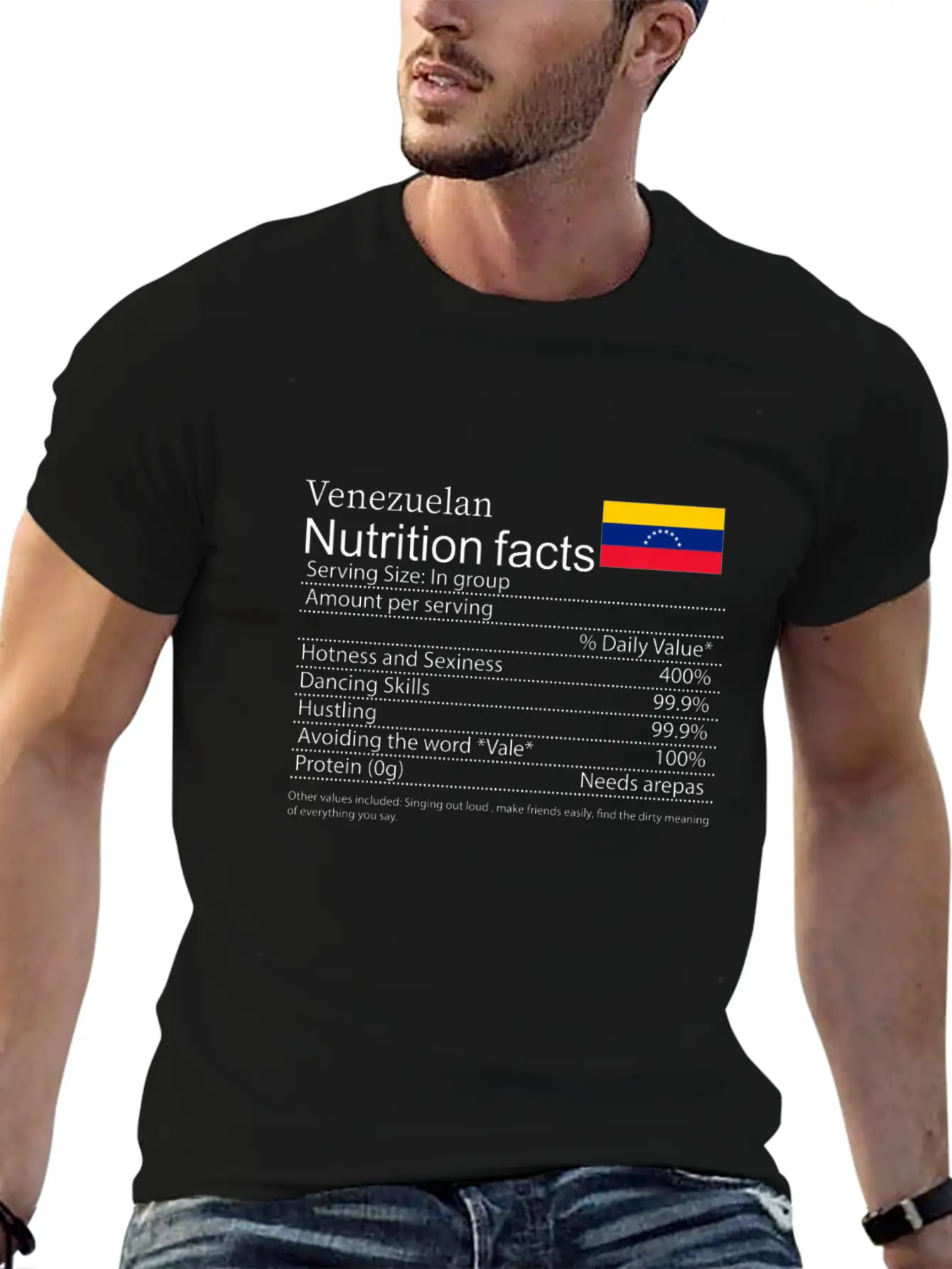 Venezuelan Nutrition Facts Funny T Shirt Timeless Short Sleeve Tee – Comfy And Minimalist Design