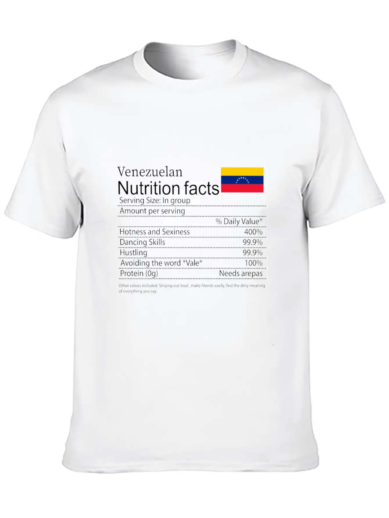 Venezuelan Nutrition Facts Funny T Shirt Timeless Short Sleeve Tee – Comfy And Minimalist Design