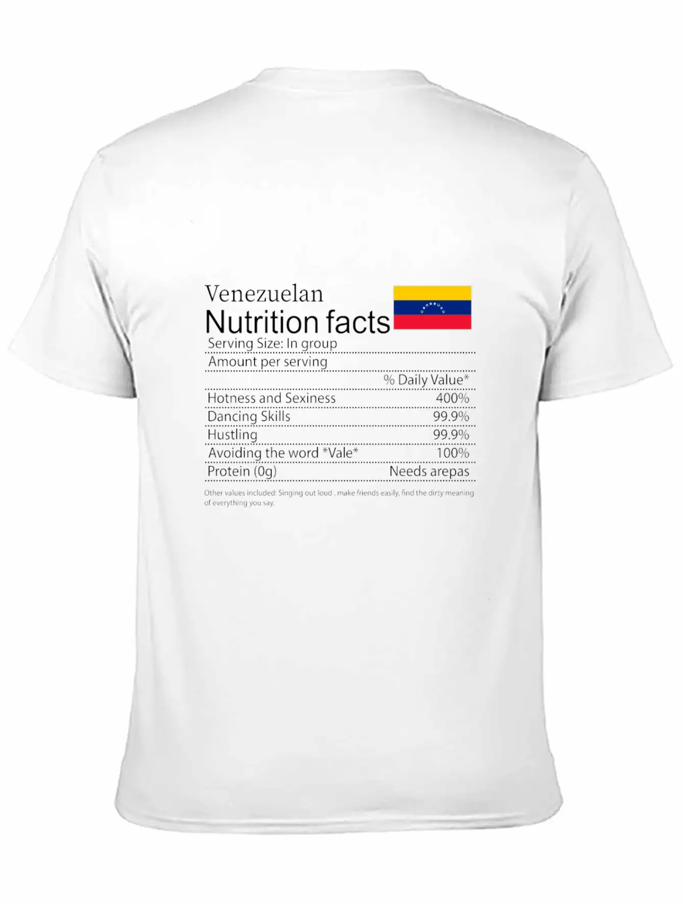 Venezuelan Nutrition Facts Funny T Shirt Timeless Short Sleeve Tee – Comfy And Minimalist Design
