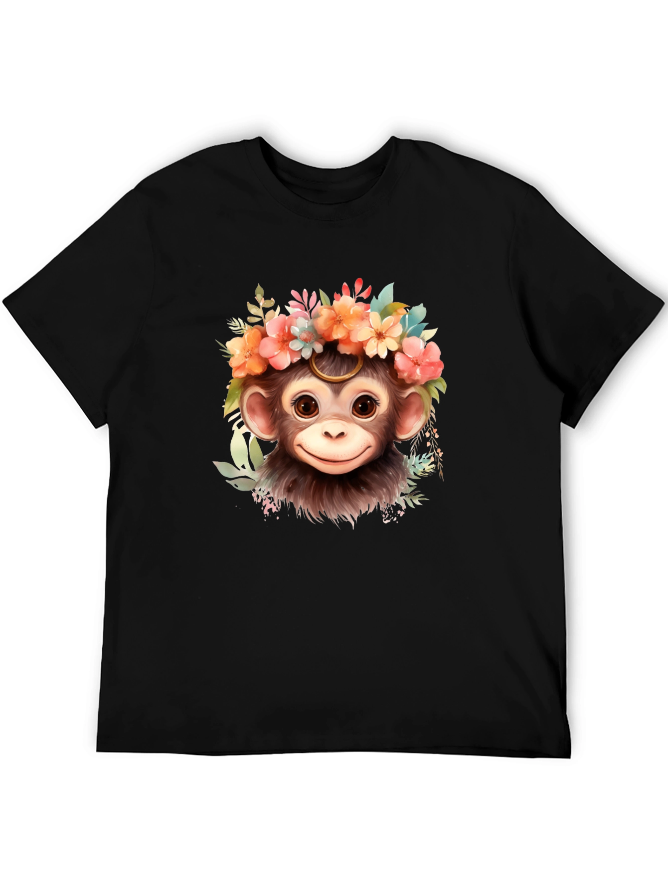 Monkey Flower Crown T-Shirt: Cute Animal Tee