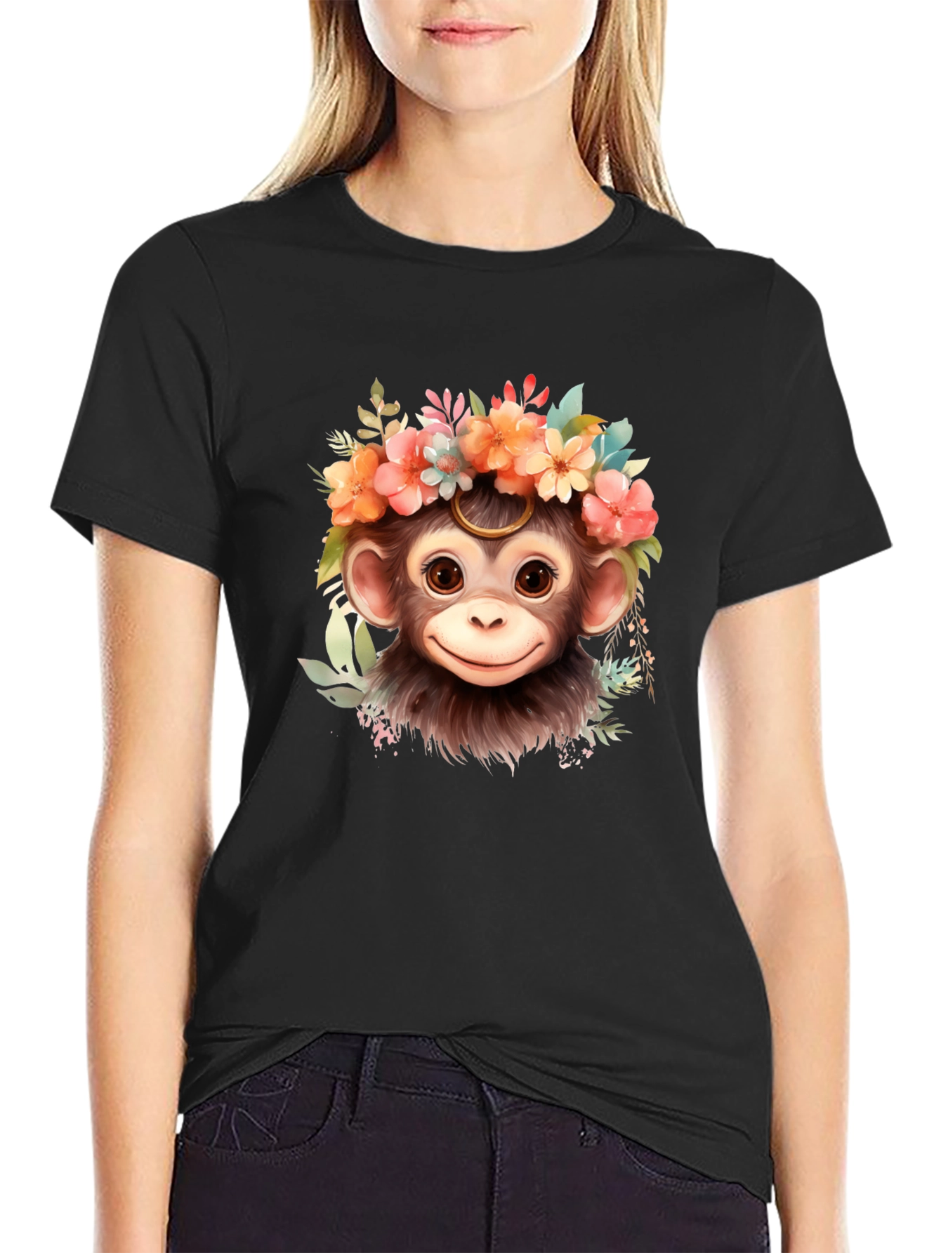 Monkey Flower Crown T-Shirt: Cute Animal Tee