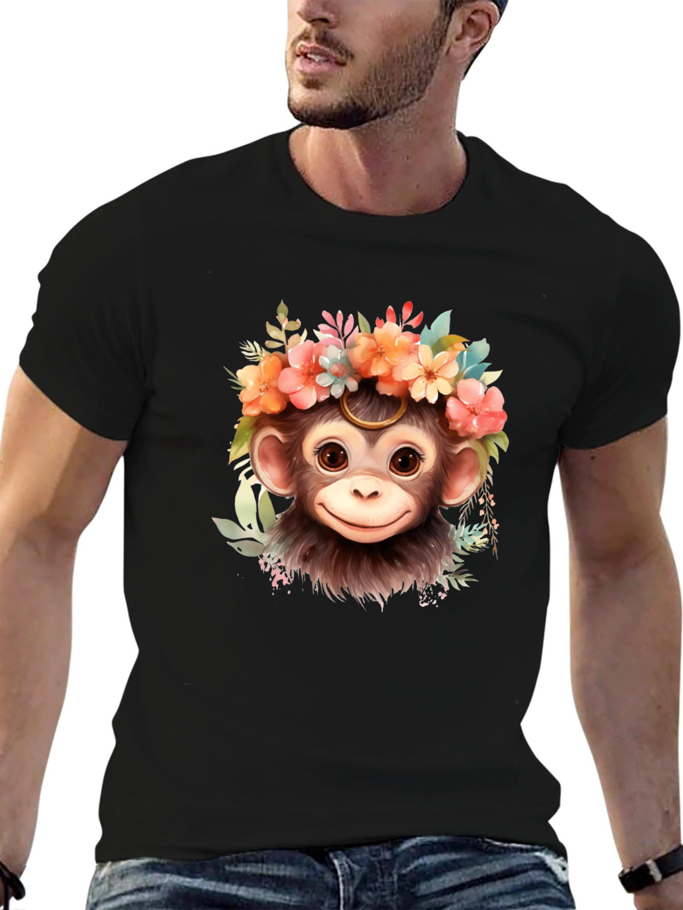 Monkey Flower Crown T-Shirt: Cute Animal Tee