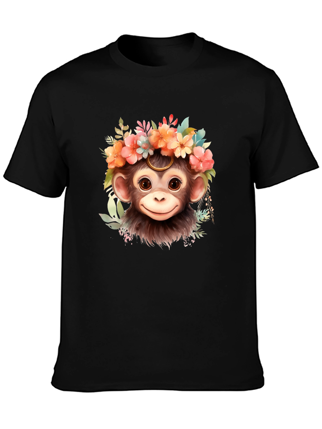 Monkey Flower Crown T-Shirt: Cute Animal Tee