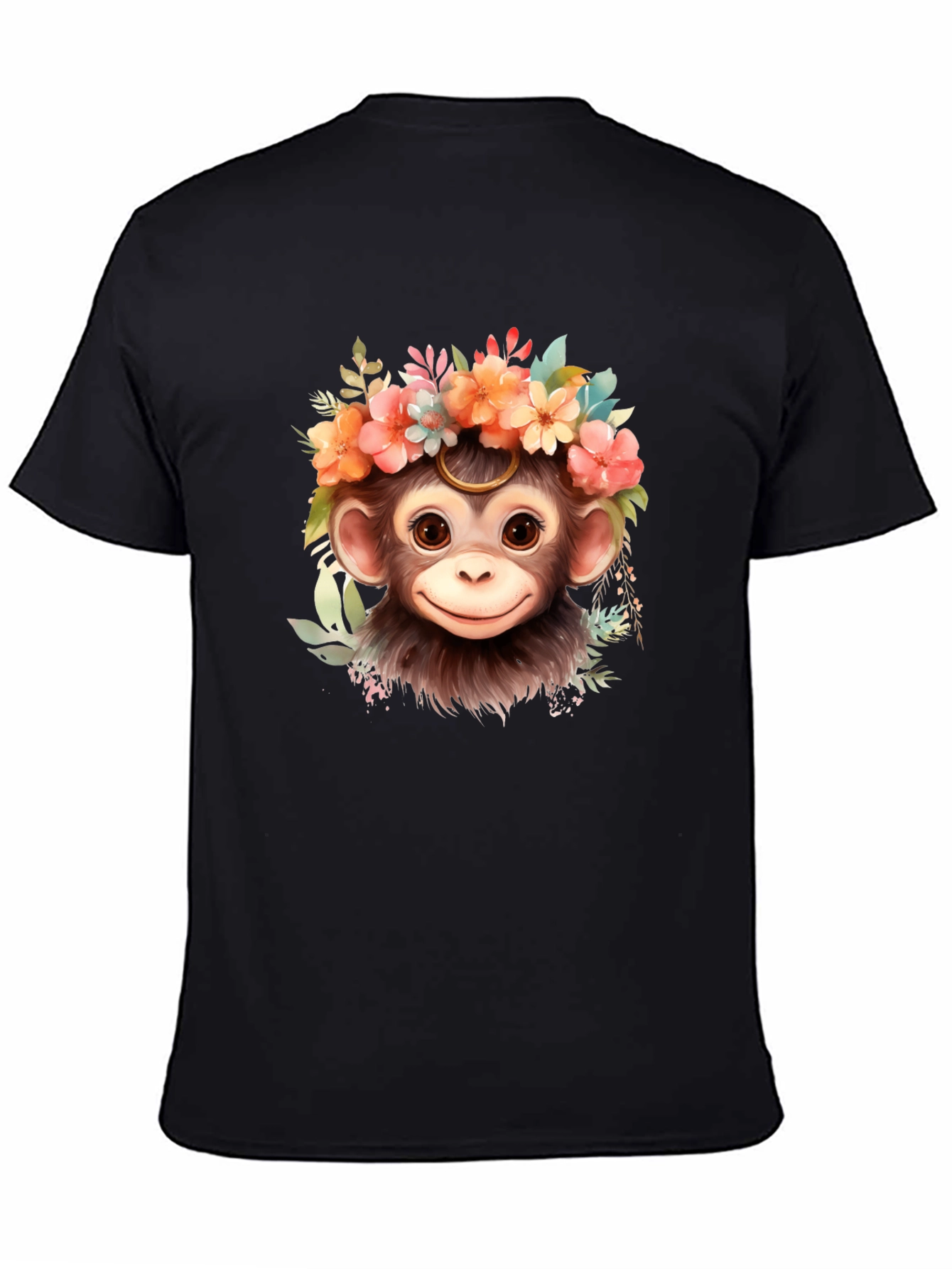 Monkey Flower Crown T-Shirt: Cute Animal Tee