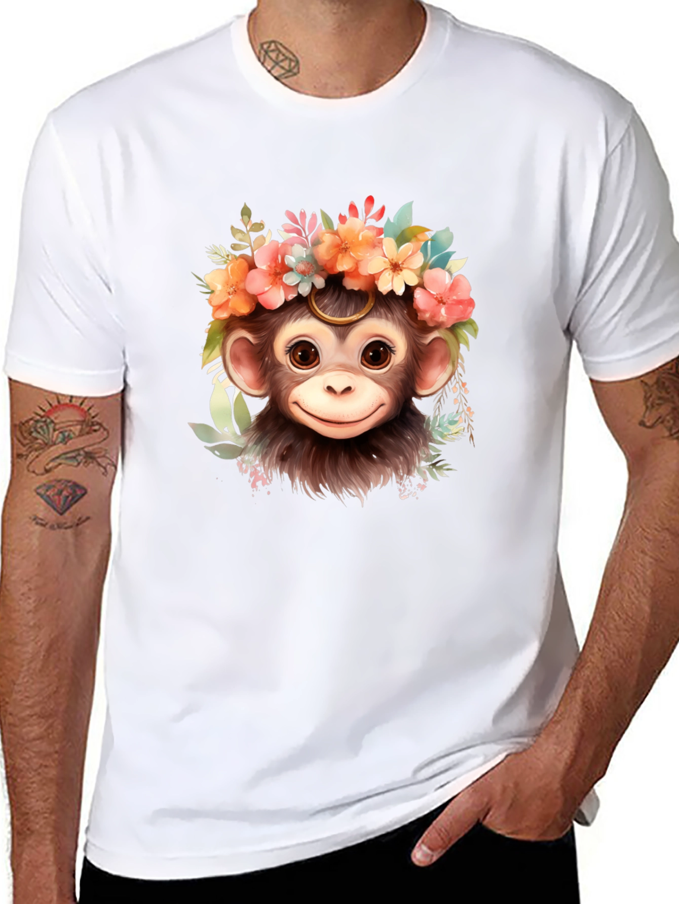 Monkey Flower Crown T-Shirt: Cute Animal Tee