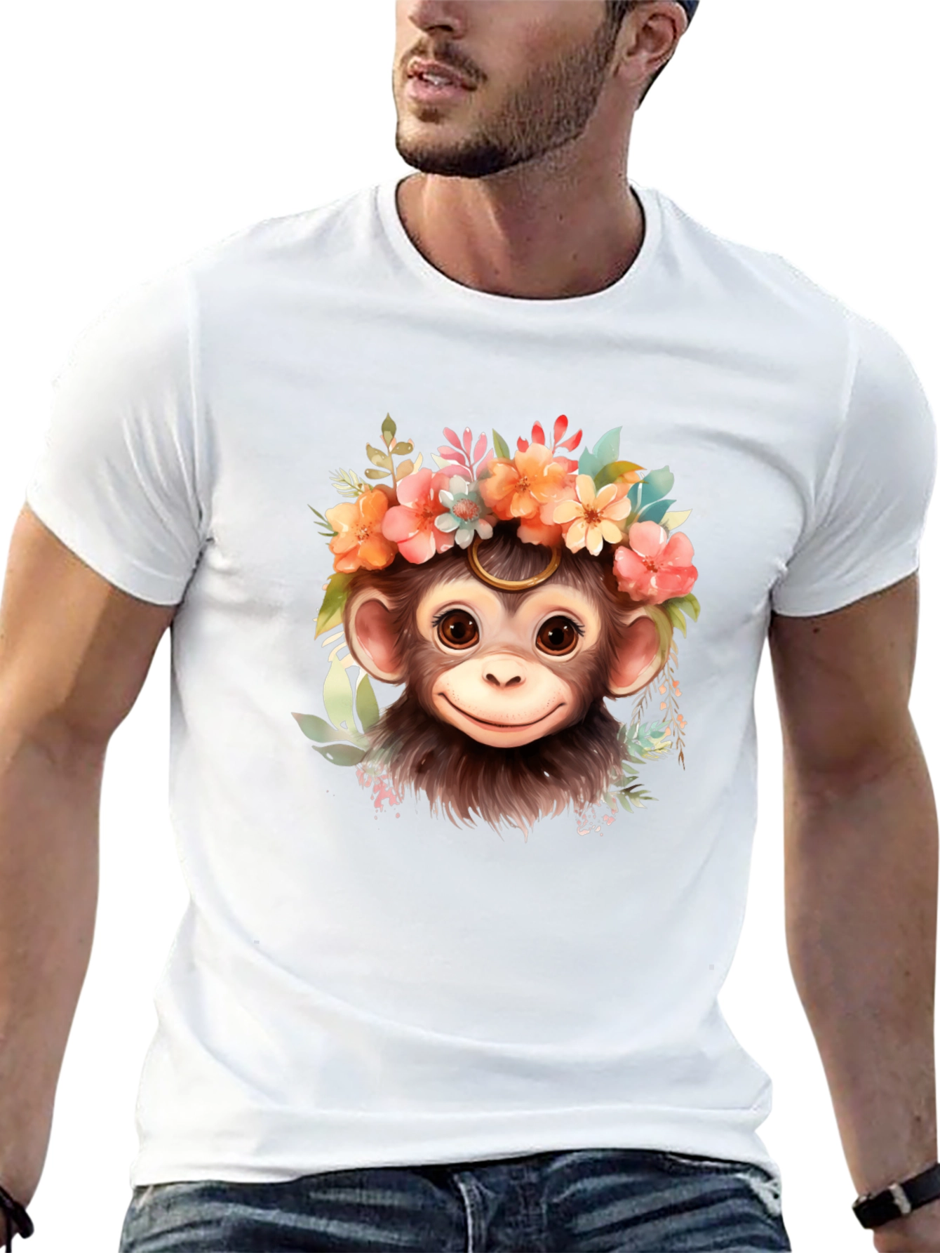 Monkey Flower Crown T-Shirt: Cute Animal Tee