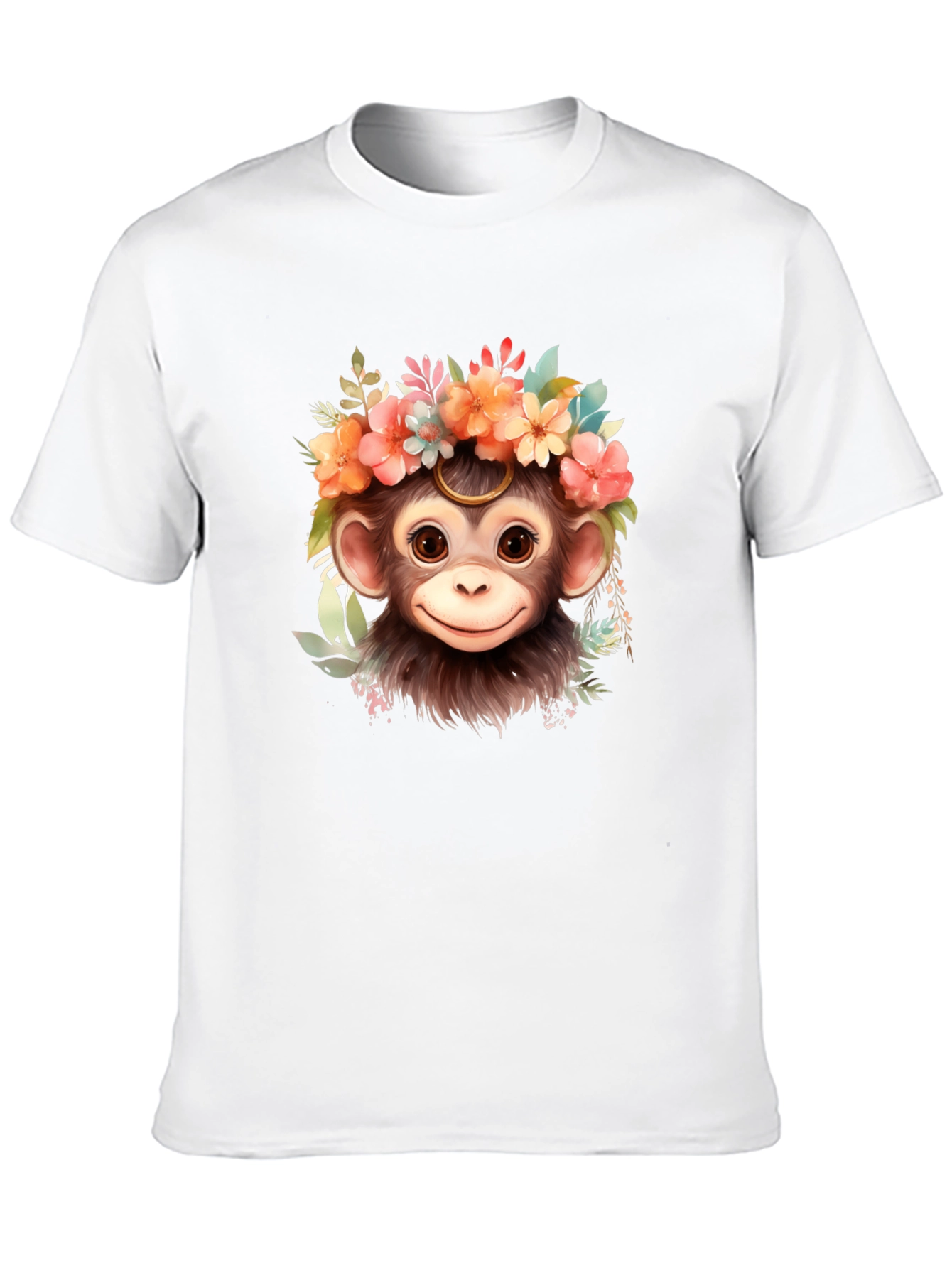 Monkey Flower Crown T-Shirt: Cute Animal Tee