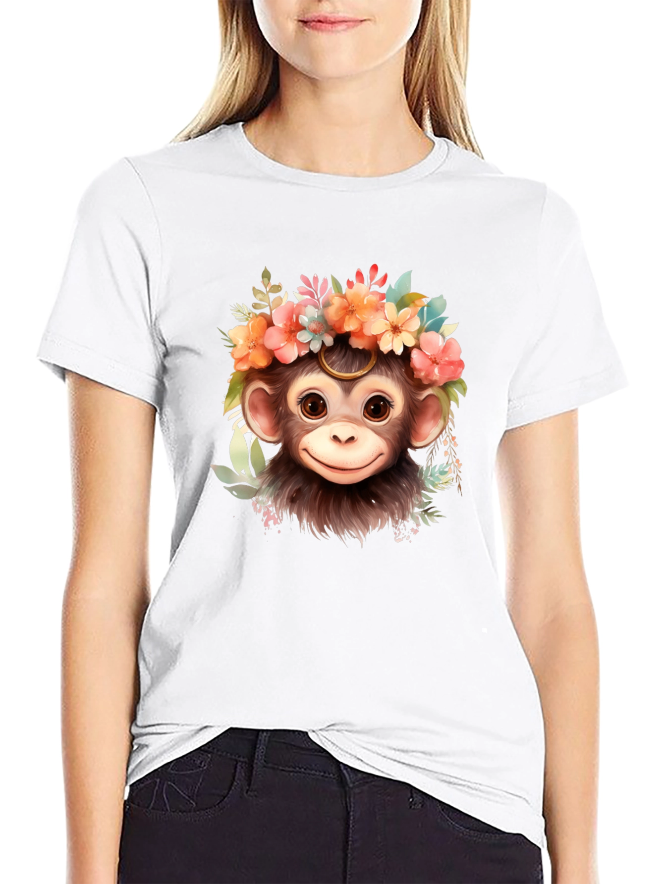 Monkey Flower Crown T-Shirt: Cute Animal Tee