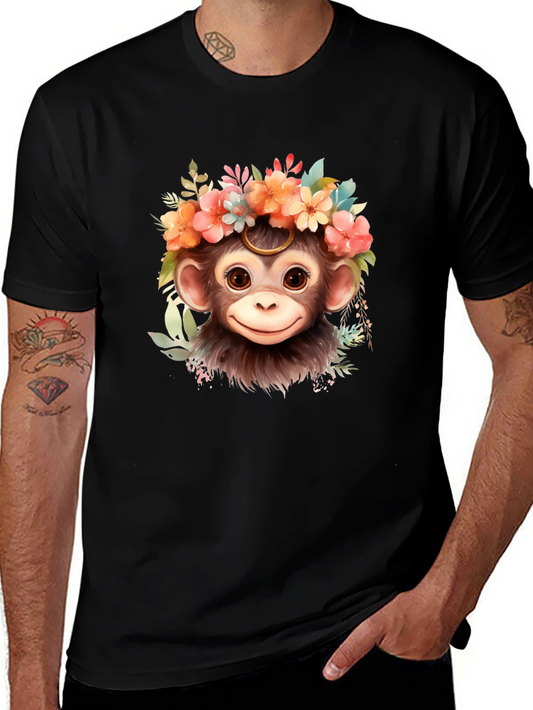 Monkey Flower Crown T-Shirt: Cute Animal Tee