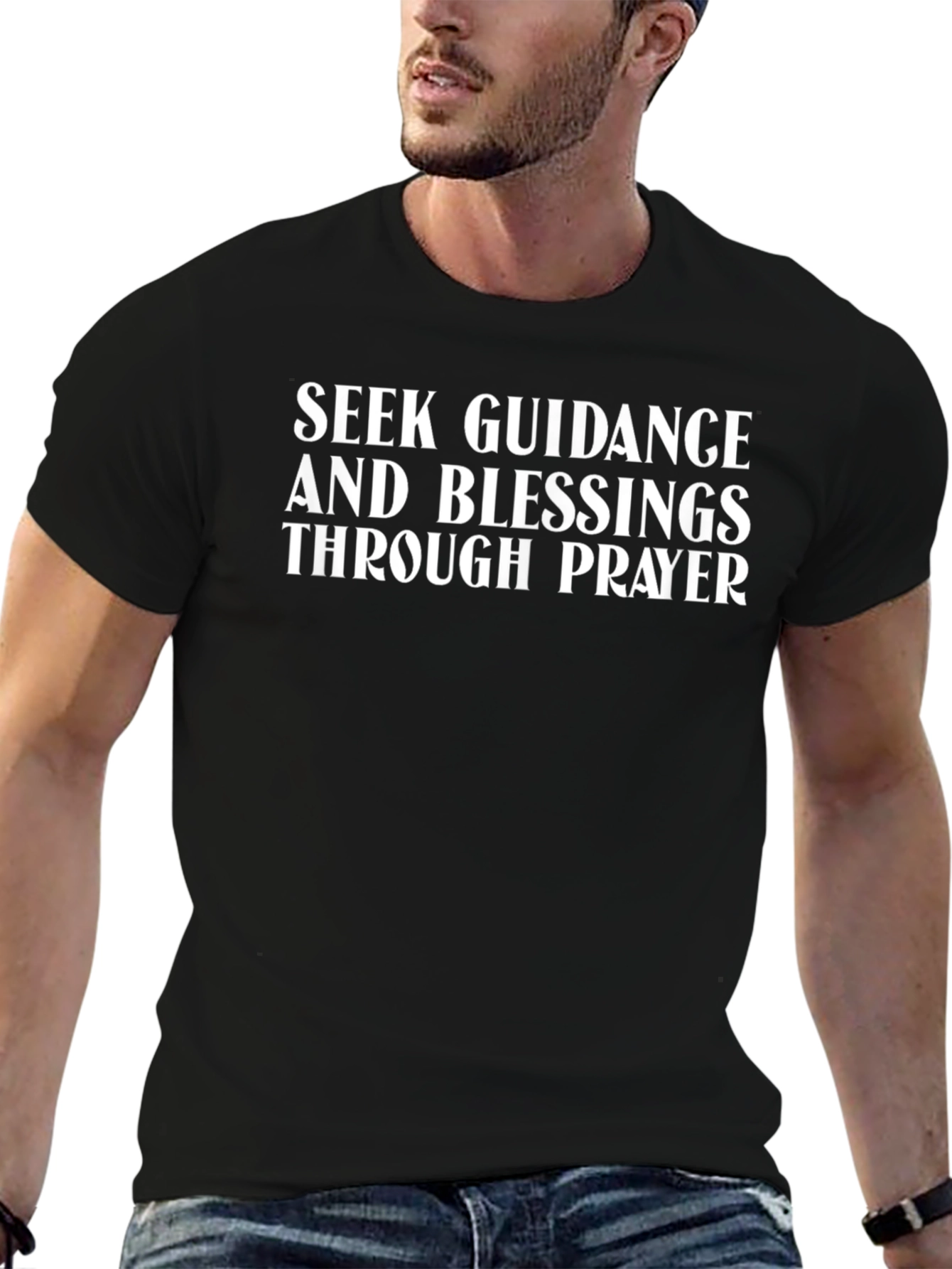 Seek Guidance & Blessings Black Cotton T-Shirt