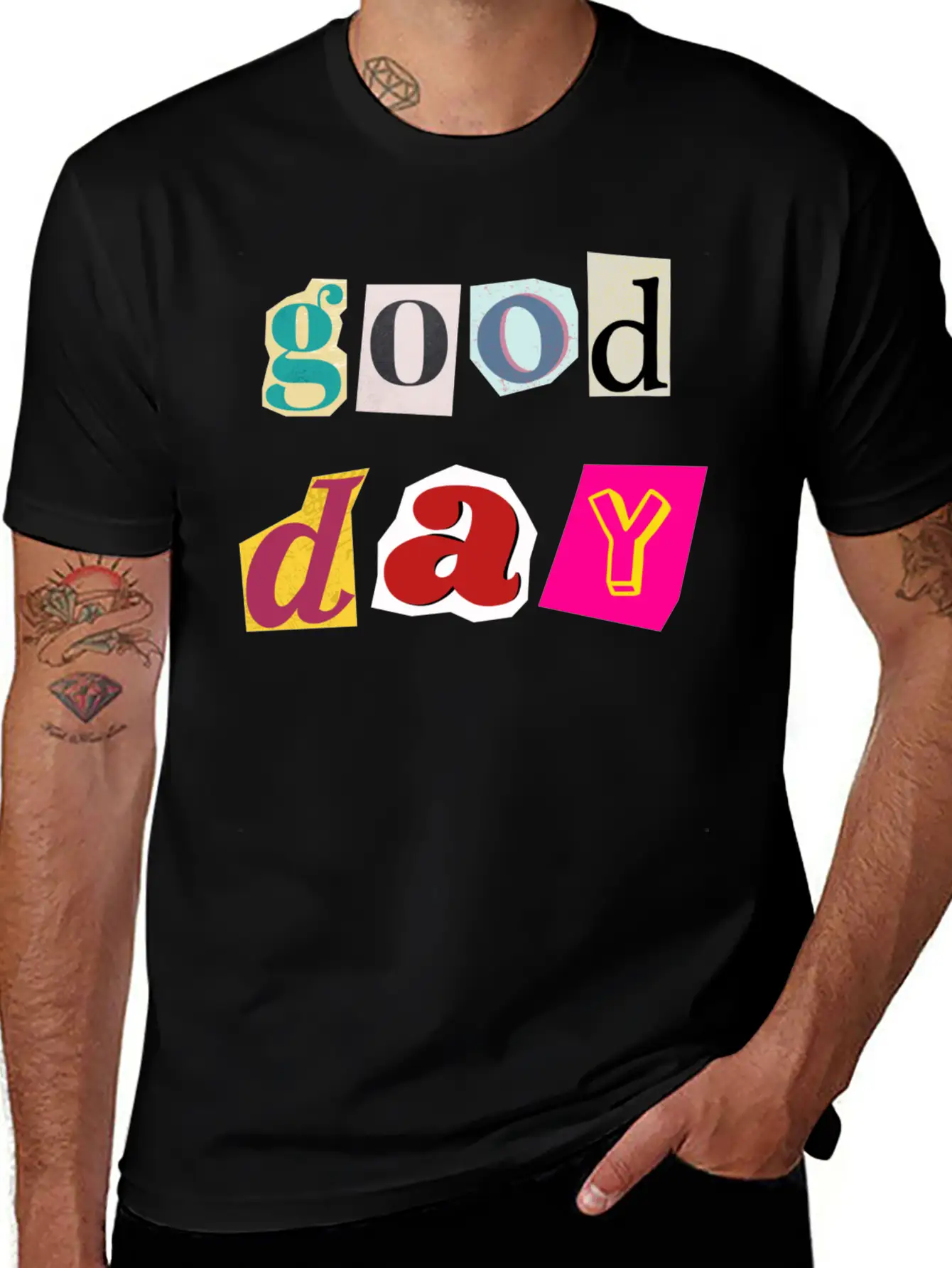 Vibrant Day Collage Comfortable Minimalist Graphic Tee – Summer Style Essential