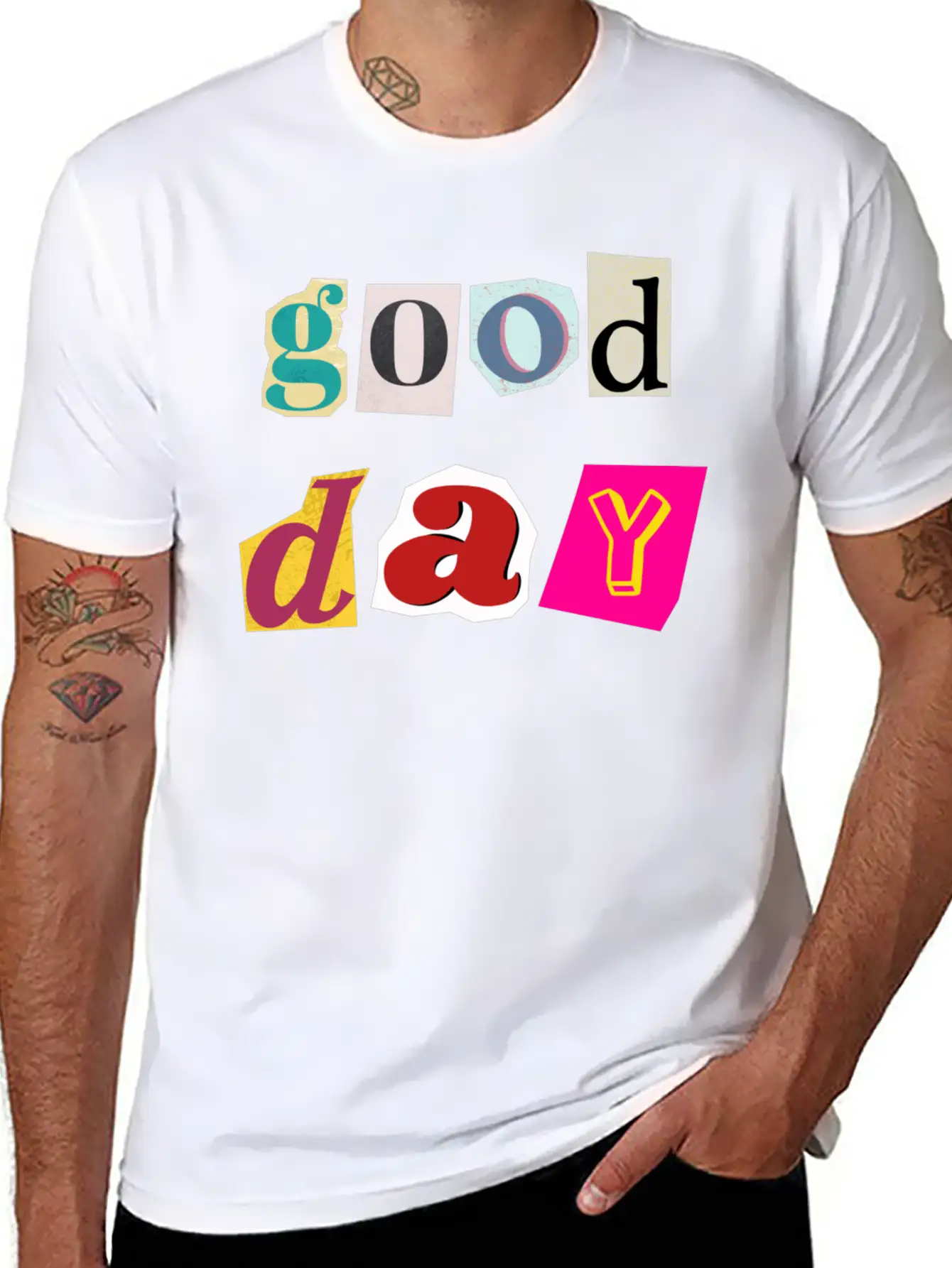 Vibrant Day Collage Comfortable Minimalist Graphic Tee – Summer Style Essential