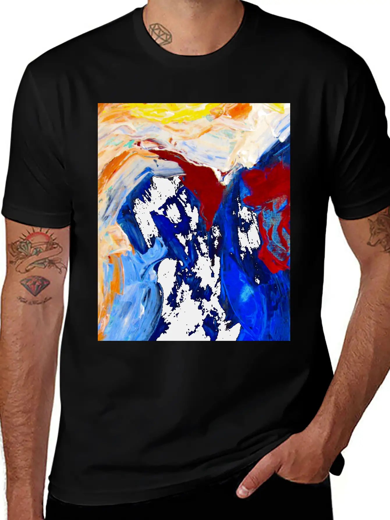 Vibrant Original Blue Abstract Painting Timeless Short Sleeve Tee – Comfy And Minimalist Design