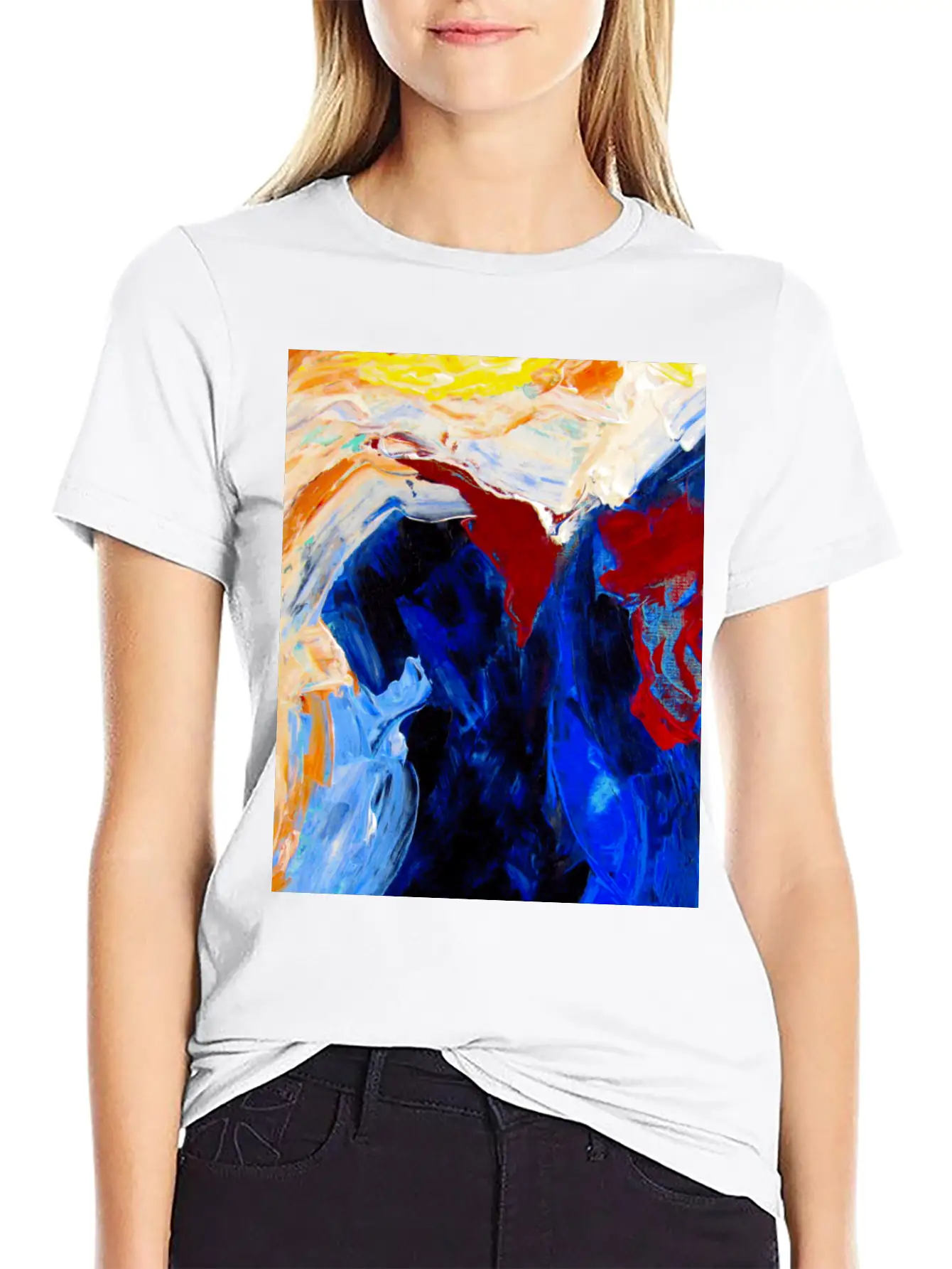 Vibrant Original Blue Abstract Painting Timeless Short Sleeve Tee – Comfy And Minimalist Design