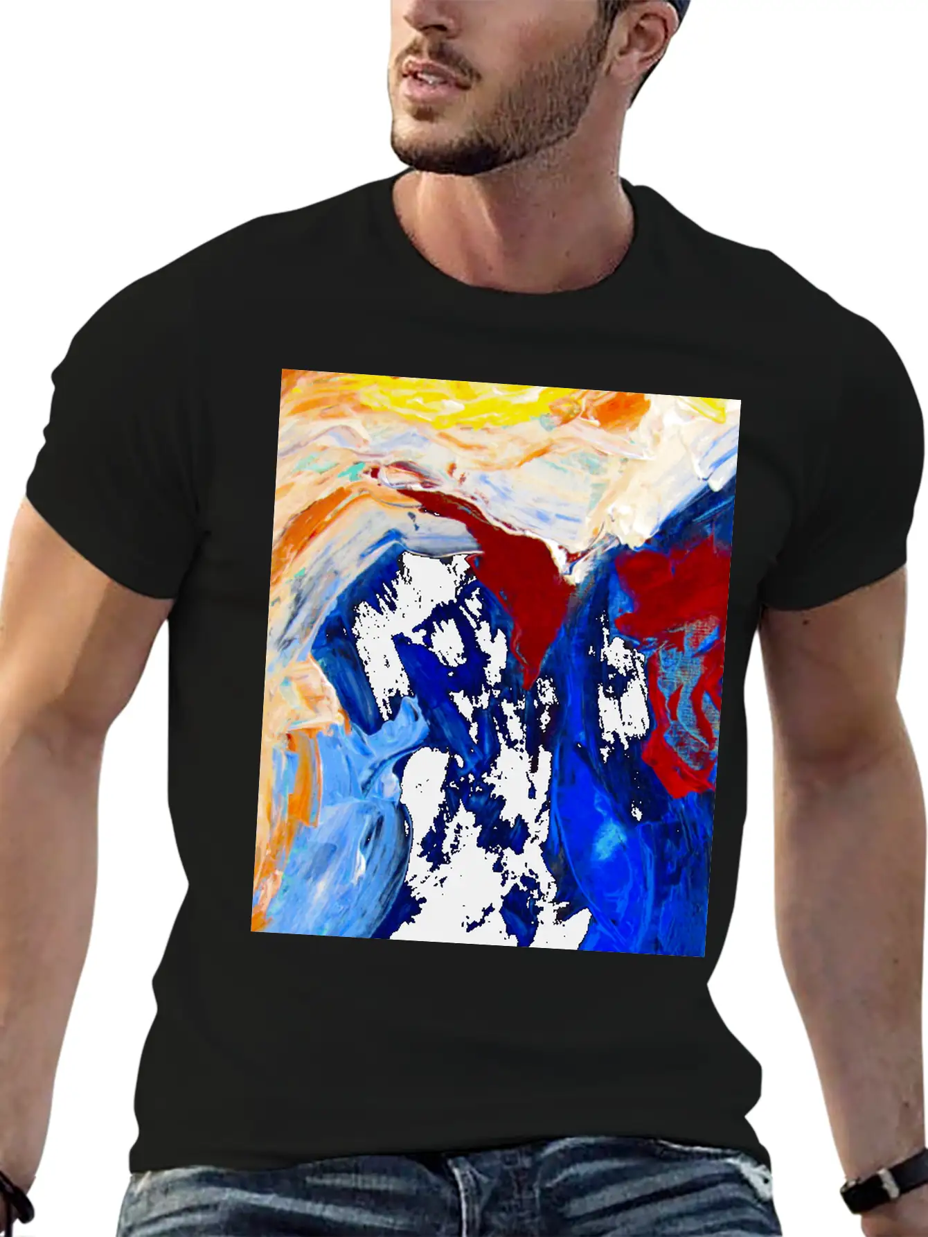 Vibrant Original Blue Abstract Painting Timeless Short Sleeve Tee – Comfy And Minimalist Design