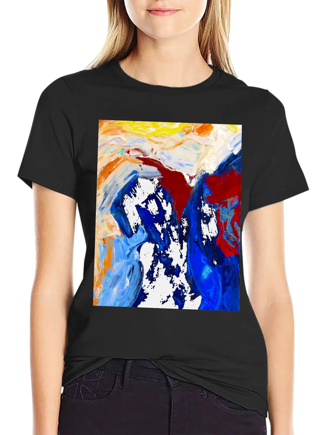 Vibrant Original Blue Abstract Painting Timeless Short Sleeve Tee – Comfy And Minimalist Design