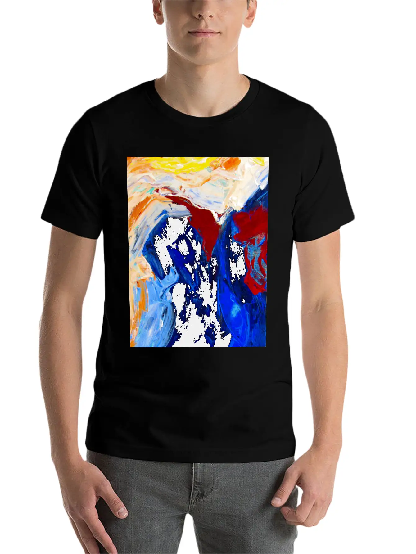 Vibrant Original Blue Abstract Painting Timeless Short Sleeve Tee – Comfy And Minimalist Design