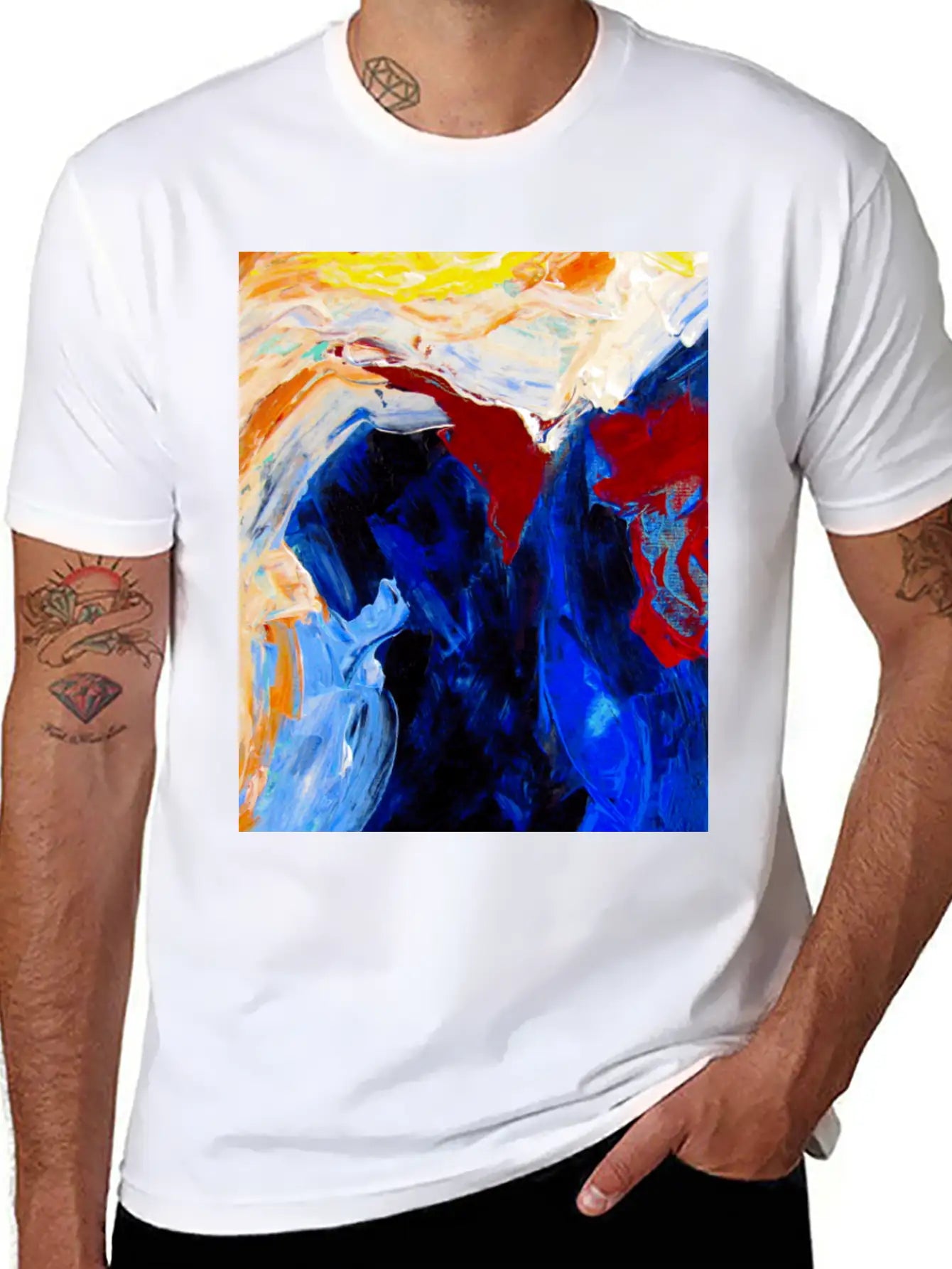 Vibrant Original Blue Abstract Painting Timeless Short Sleeve Tee – Comfy And Minimalist Design