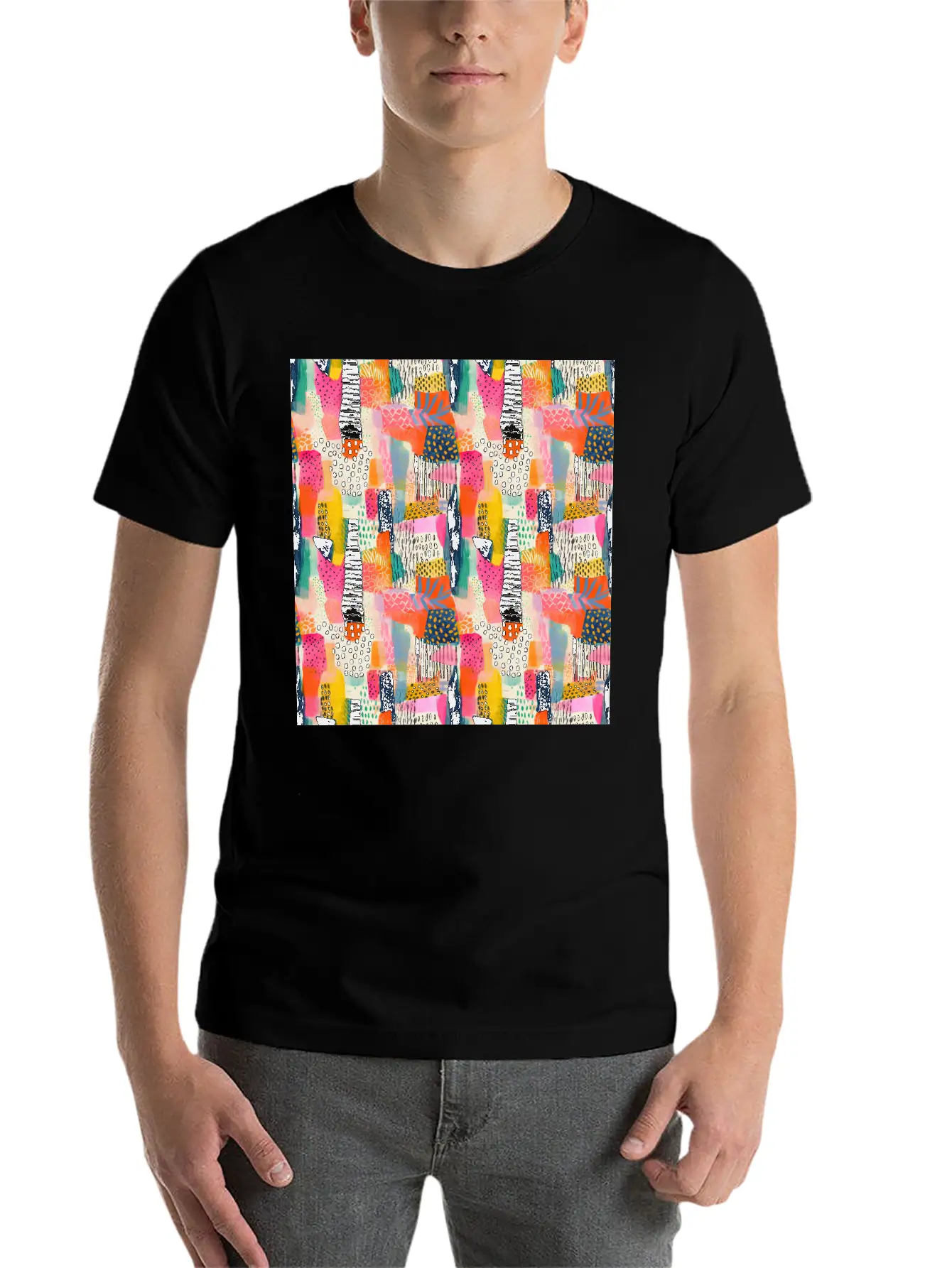 Vibrant Shapes Pattern Unisex Short Sleeve Soft Cotton T-Shirt – Casual Everyday Wear