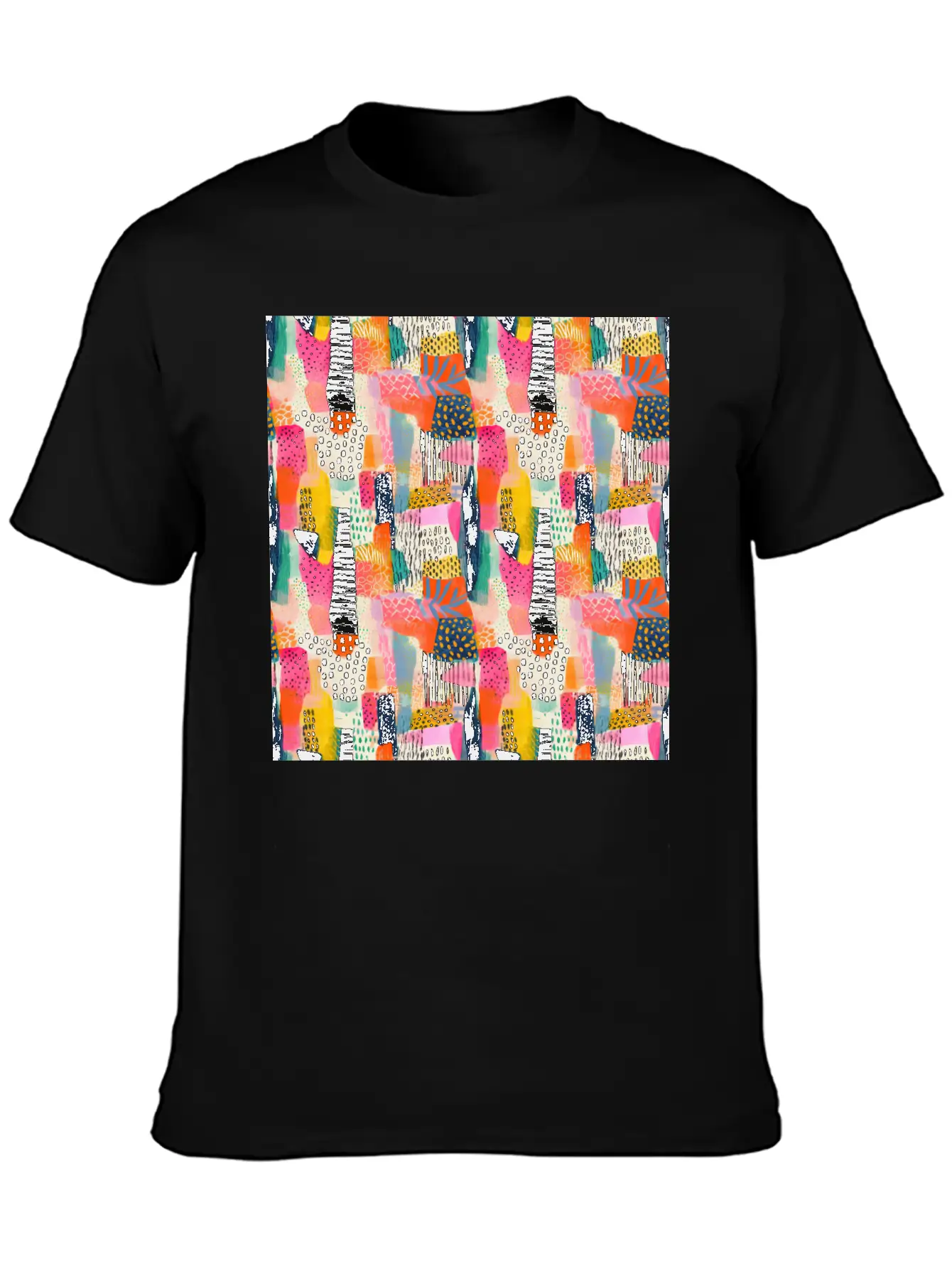 Vibrant Shapes Pattern Unisex Short Sleeve Soft Cotton T-Shirt – Casual Everyday Wear