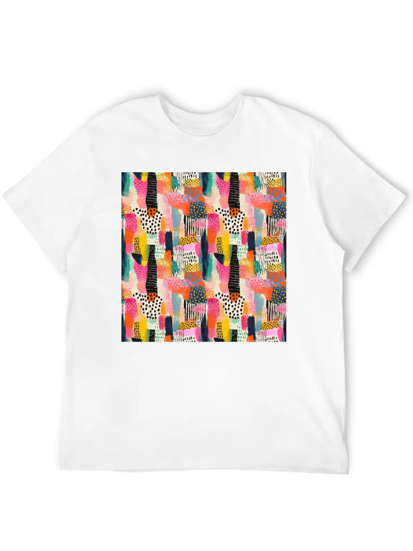 Vibrant Shapes Pattern Unisex Short Sleeve Soft Cotton T-Shirt – Casual Everyday Wear